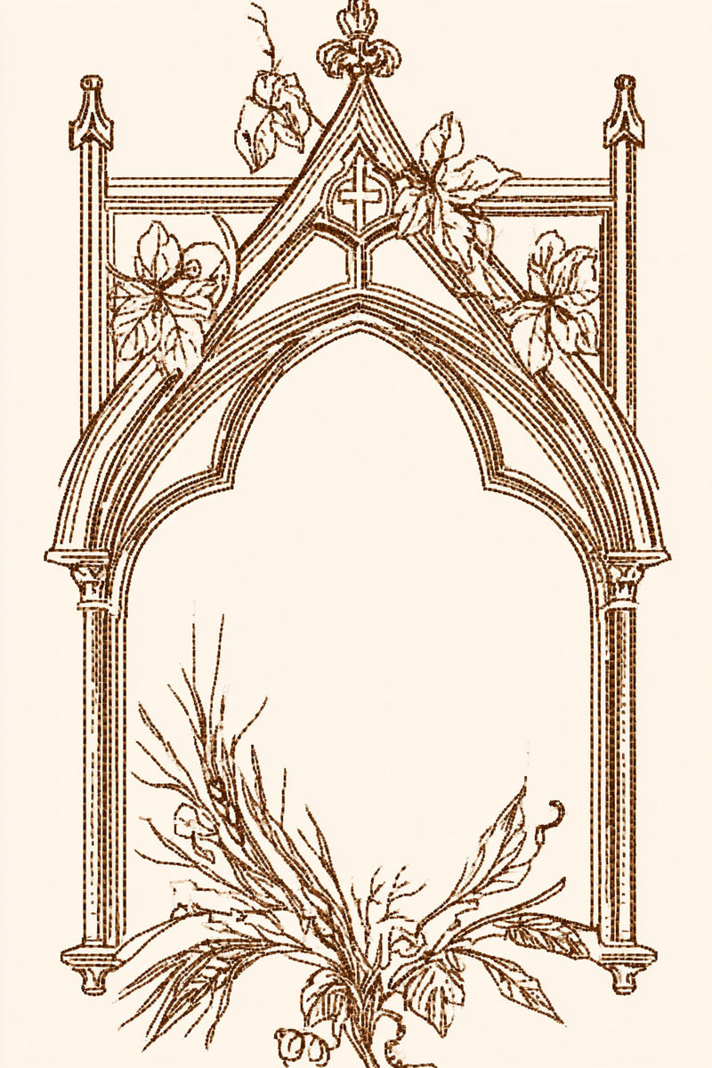 Gothic Monogram Sacred Frame from Church Embroidery & Sacred Ornament Book 1, a digital embroidery design reference for machine embroidery designs, embroidery patterns and frames and monogram spaces.