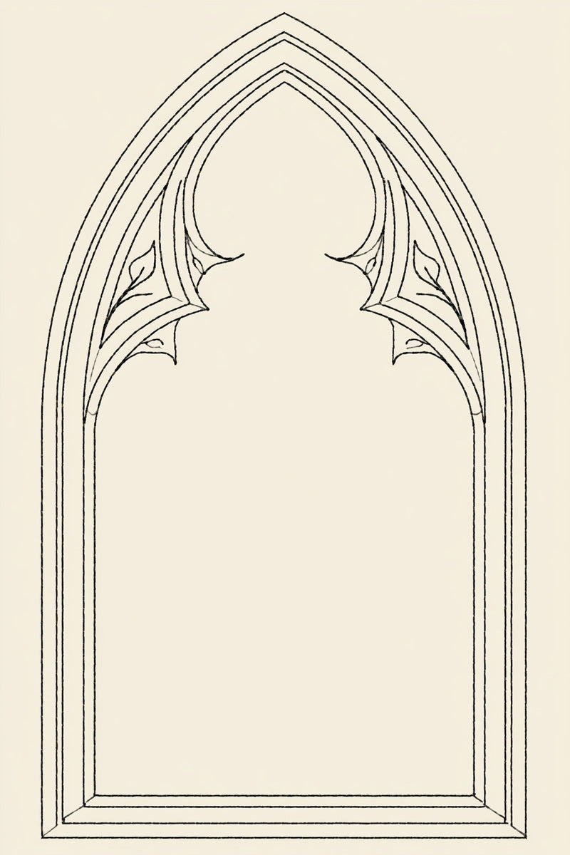 Gothic Window Embroidery Frame from Church Embroidery & Sacred Ornament Book 1, a digital embroidery design reference for machine embroidery designs, embroidery patterns and frames and monogram spaces.