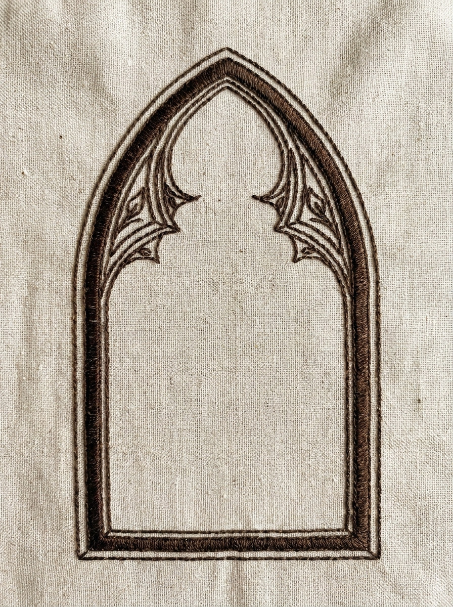 Gothic Window Embroidery Frame from Church Embroidery & Sacred Ornament Book 1, a digital embroidery design reference for machine embroidery designs, embroidery patterns and frames and monogram spaces.