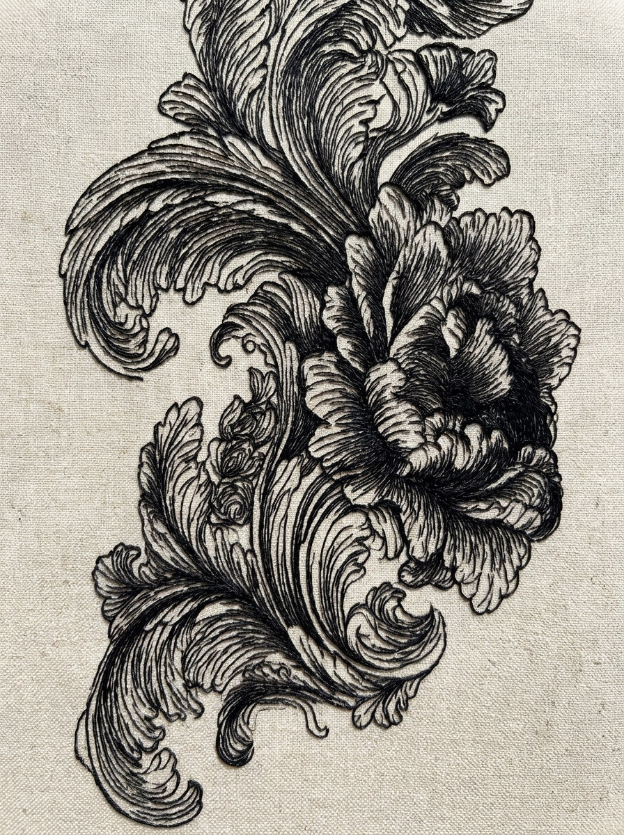 Grand Baroque Border Placement from Baroque Scrollwork & Luxury Ornament Book 3, a digital embroidery design reference for machine embroidery designs, embroidery patterns and border and edge embroidery.