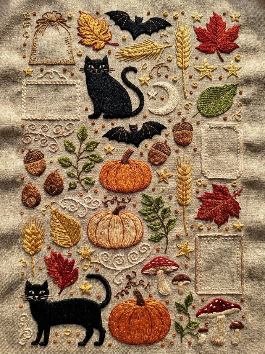Halloween And Autumn Embroidery Pattern Png from Halloween & Autumn Embroidery Book 1, a digital embroidery design reference for machine embroidery designs, embroidery patterns and seasonal embroidery motifs.