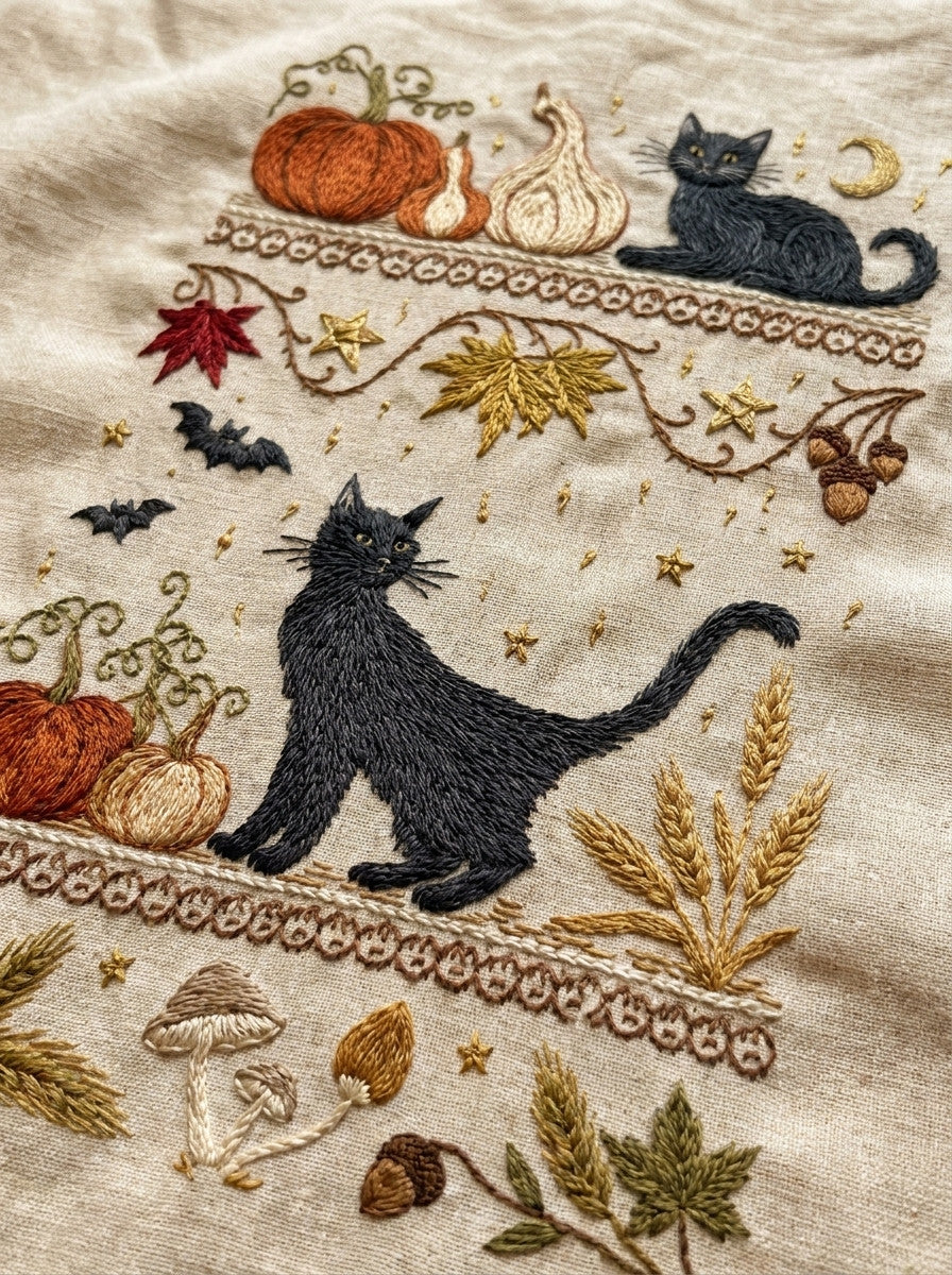 Halloween Autumn Home Linen Collection from Halloween & Autumn Embroidery Book 4, a digital embroidery design reference for machine embroidery designs, embroidery patterns and linen and home textile projects.