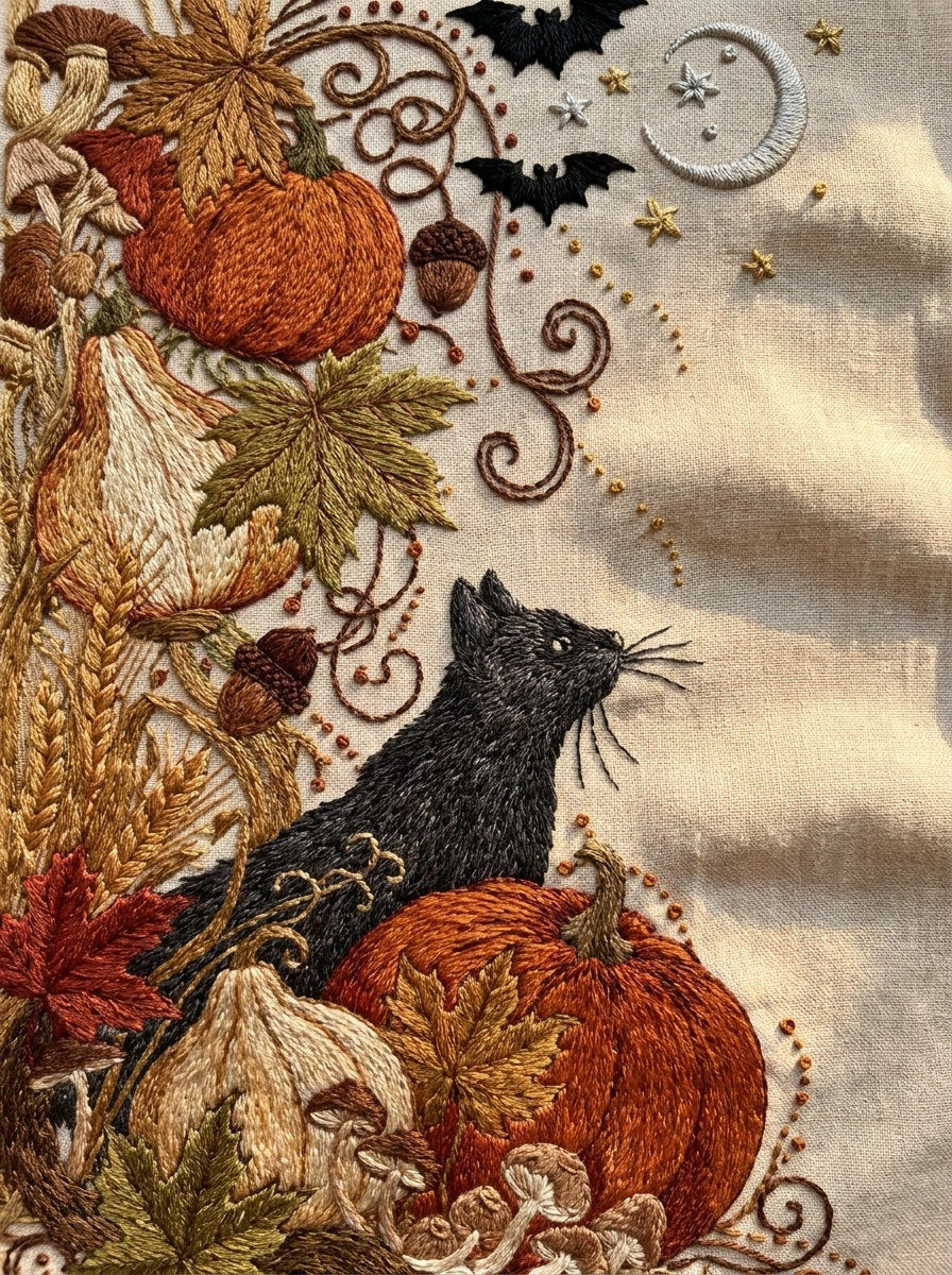 Halloween Autumn Home Linen Library from Halloween & Autumn Embroidery Book 1, a digital embroidery design reference for machine embroidery designs, embroidery patterns and linen and home textile projects.