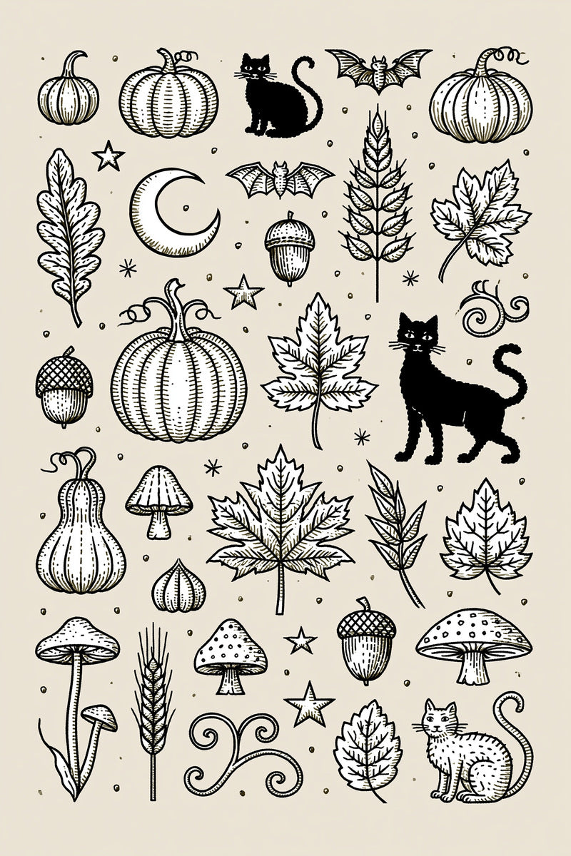 Halloween Mini Motif Collection Plate from Halloween & Autumn Embroidery Book 2, a digital embroidery design reference for machine embroidery designs, embroidery patterns and seasonal embroidery motifs.