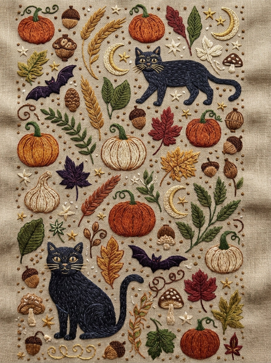 Halloween Mini Motif Collection Plate from Halloween & Autumn Embroidery Book 3, a digital embroidery design reference for machine embroidery designs, embroidery patterns and seasonal embroidery motifs.