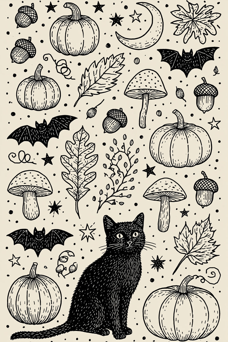 Halloween Mini Motif Library Plate from Halloween & Autumn Embroidery Book 4, a digital embroidery design reference for machine embroidery designs, embroidery patterns and seasonal embroidery motifs.