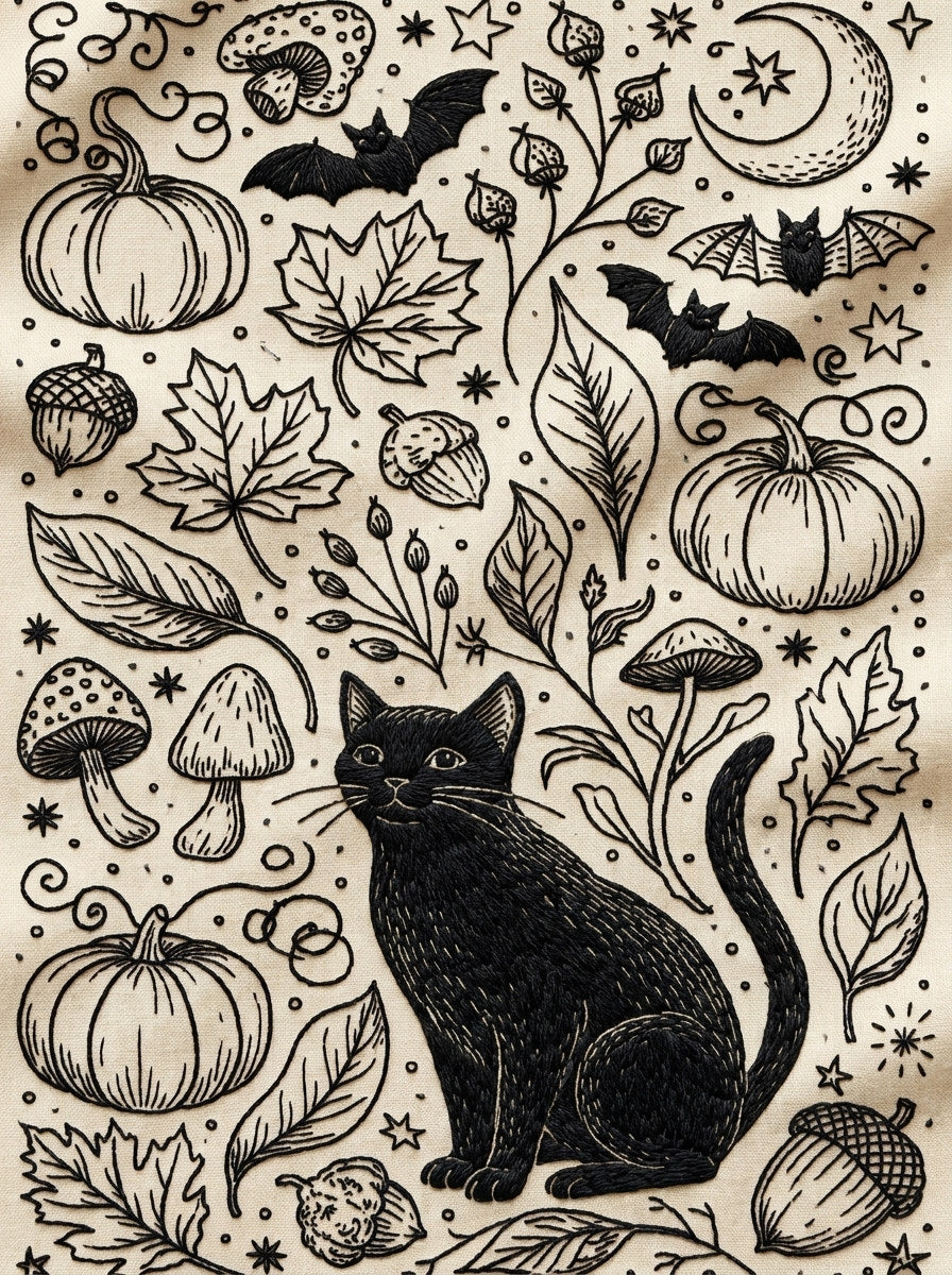 Halloween Mini Motif Library Plate from Halloween & Autumn Embroidery Book 2, a digital embroidery design reference for machine embroidery designs, embroidery patterns and seasonal embroidery motifs.