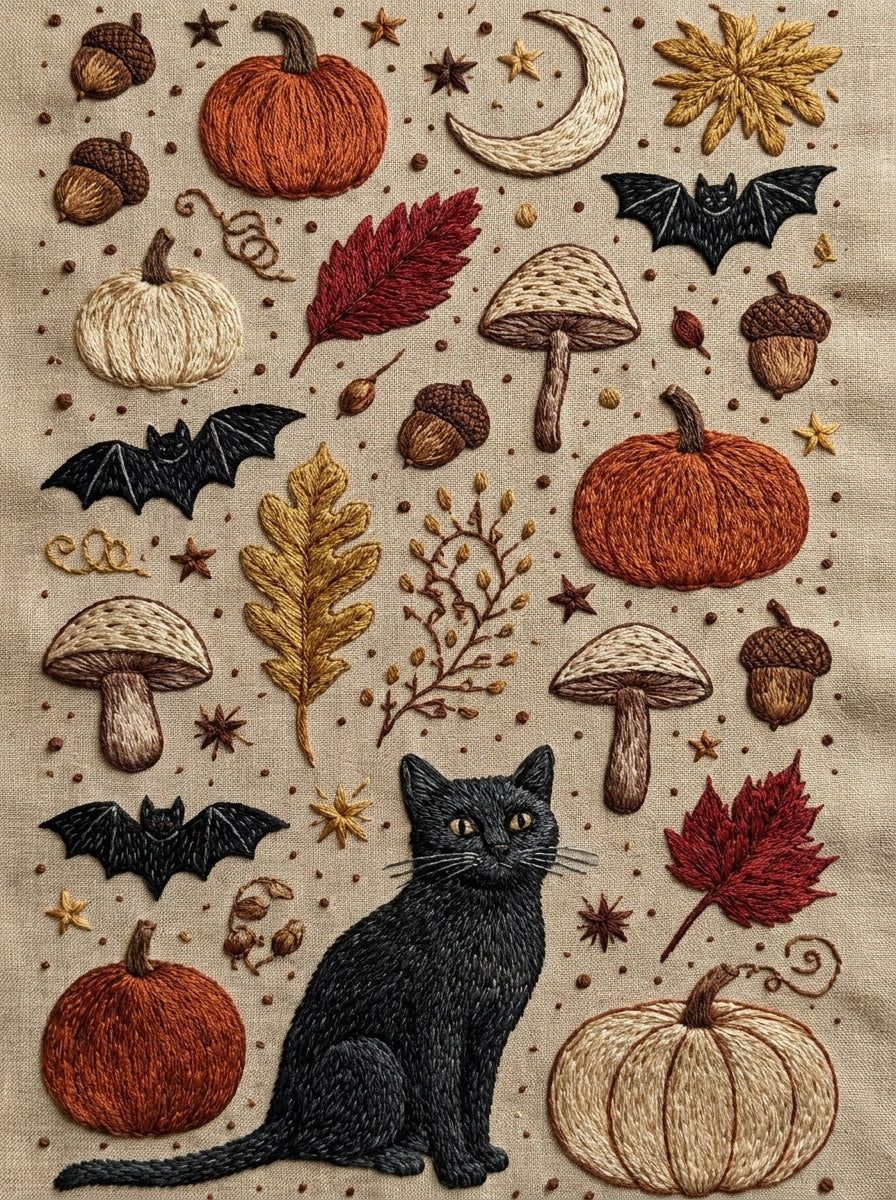 Halloween Mini Motif Library Plate from Halloween & Autumn Embroidery Book 4, a digital embroidery design reference for machine embroidery designs, embroidery patterns and seasonal embroidery motifs.