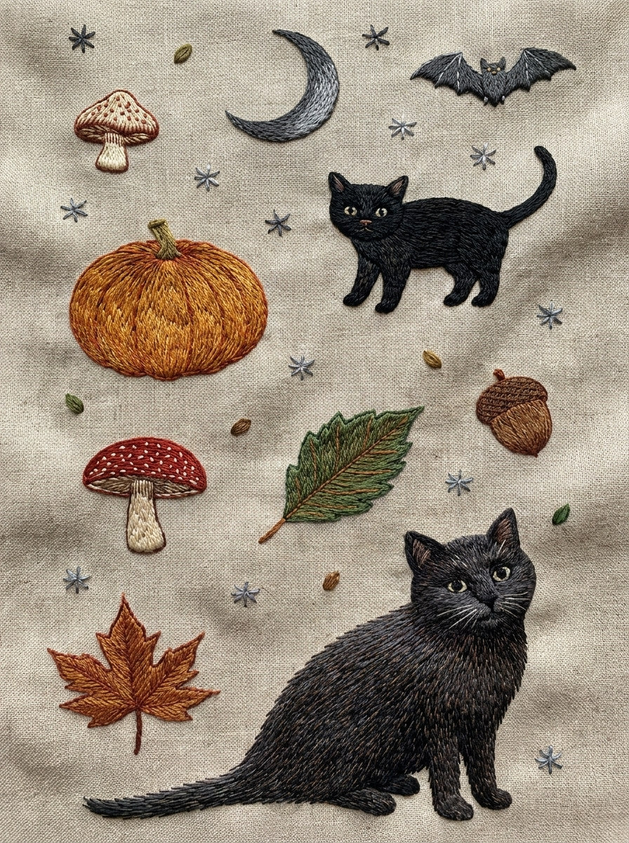 Halloween Mini Motif Set Halloween from Halloween & Autumn Embroidery Book 2, a digital embroidery design reference for machine embroidery designs, embroidery patterns and seasonal embroidery motifs.