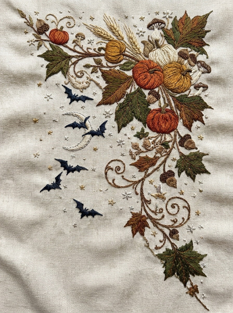 Halloween Napkin Corner Halloween And from Halloween & Autumn Embroidery Book 2, a digital embroidery design reference for machine embroidery designs, embroidery patterns and corner embroidery.