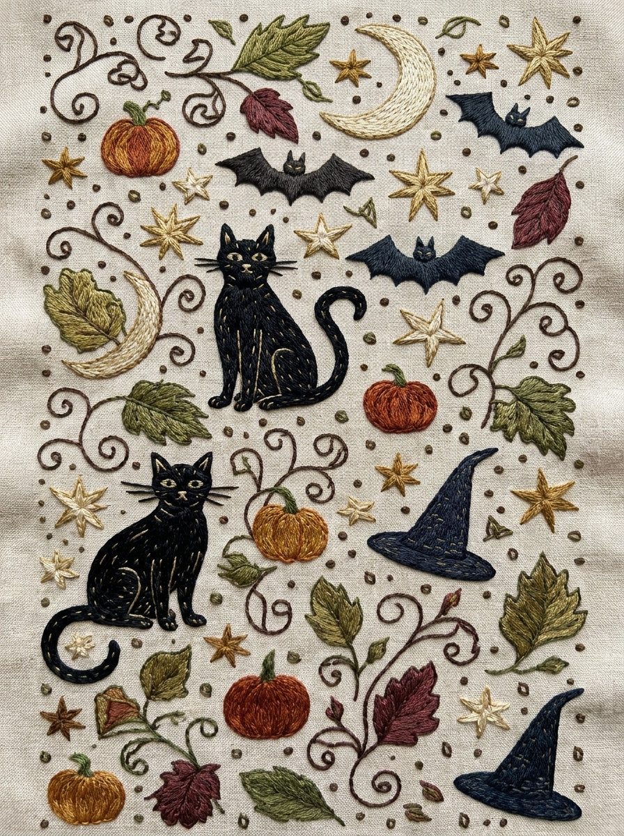 Halloween Symbol Plate Halloween And from Halloween & Autumn Embroidery Book 4, a digital embroidery design reference for machine embroidery designs, embroidery patterns and seasonal embroidery motifs.