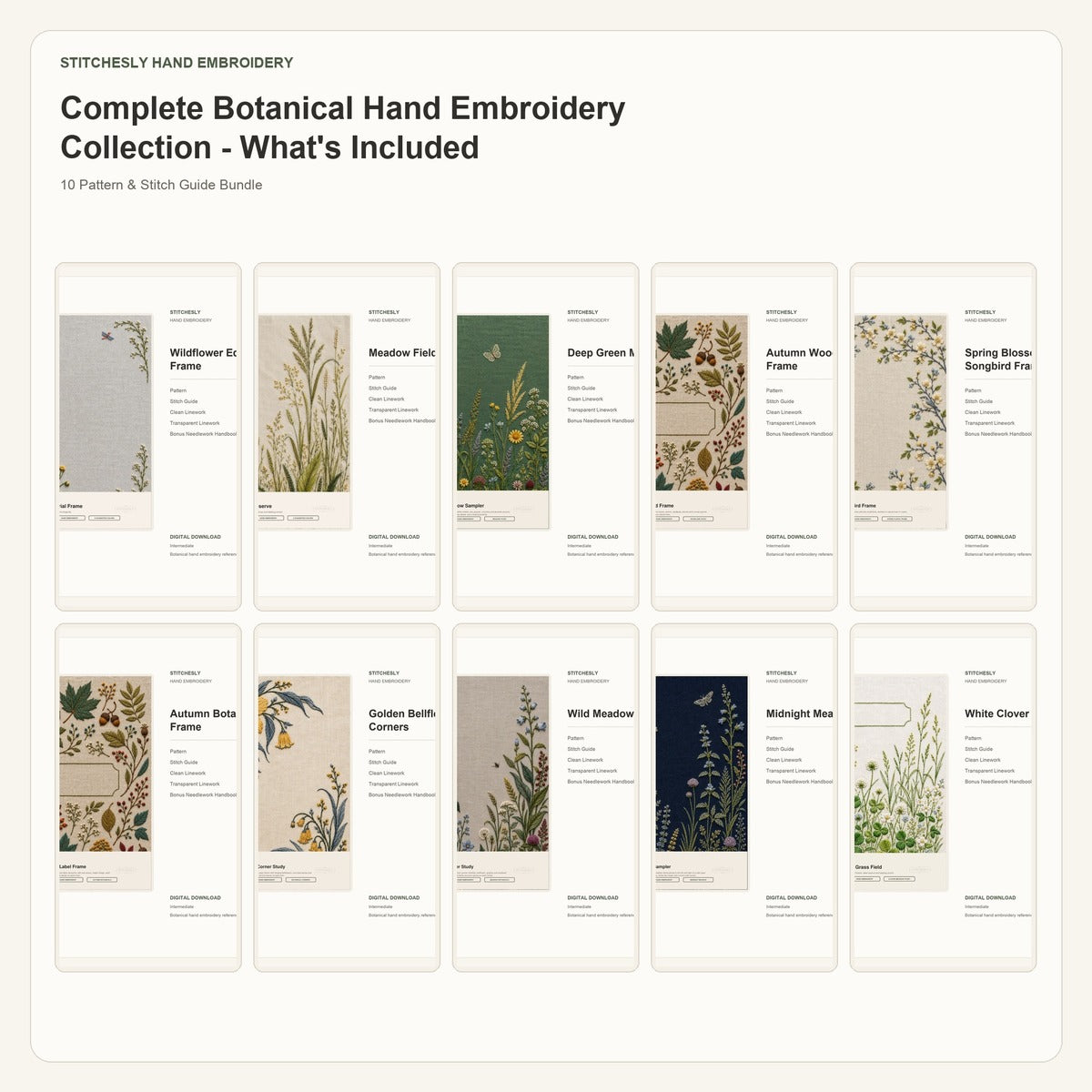 Complete Botanical Hand Embroidery Collection included hand embroidery designs overview