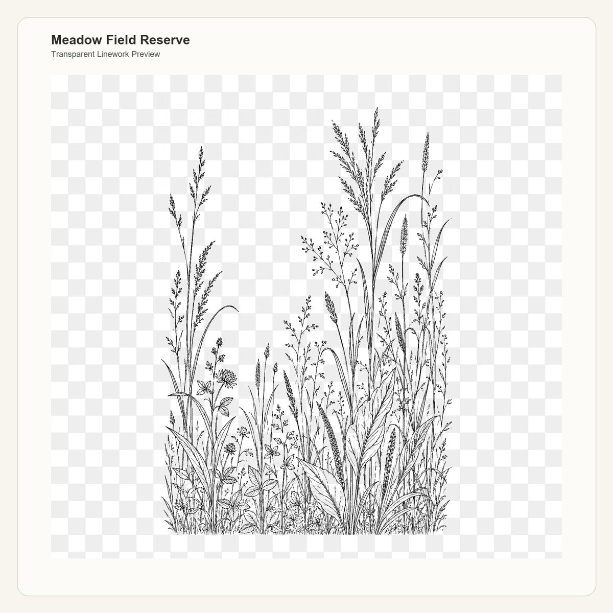 Meadow Field Reserve transparent linework PNG preview for embroidery pattern transfer