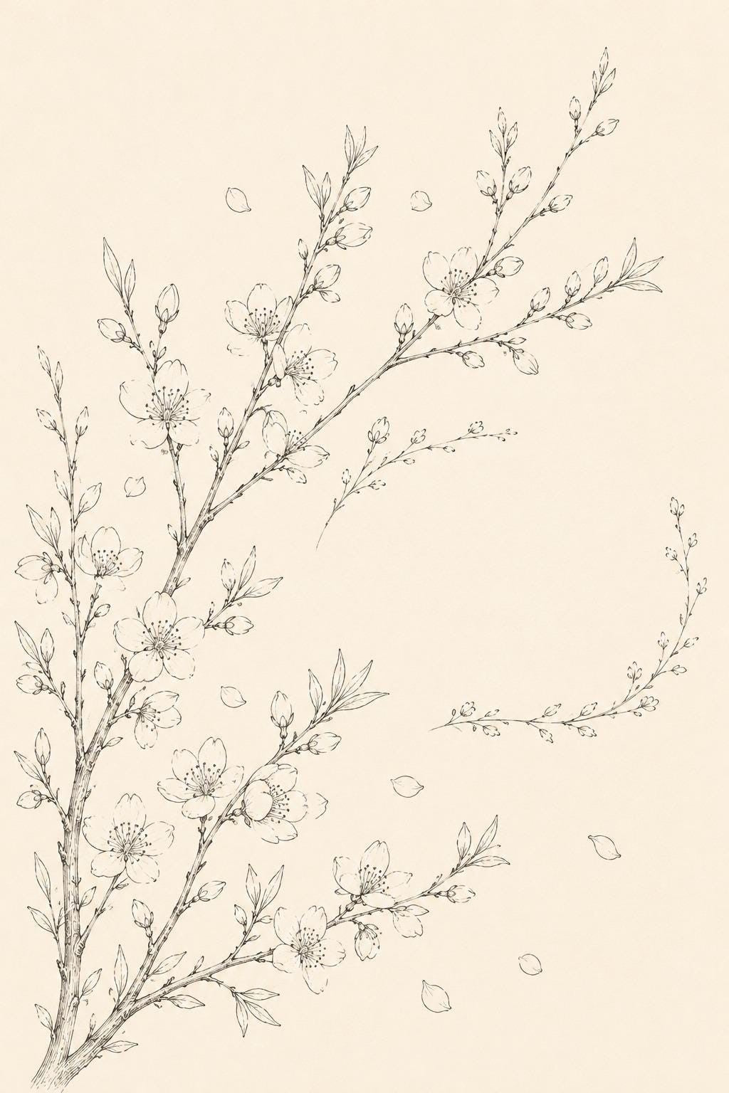 Almond Blossom Early Spring transfer linework preview for the digital hand embroidery pattern and stitch guide
