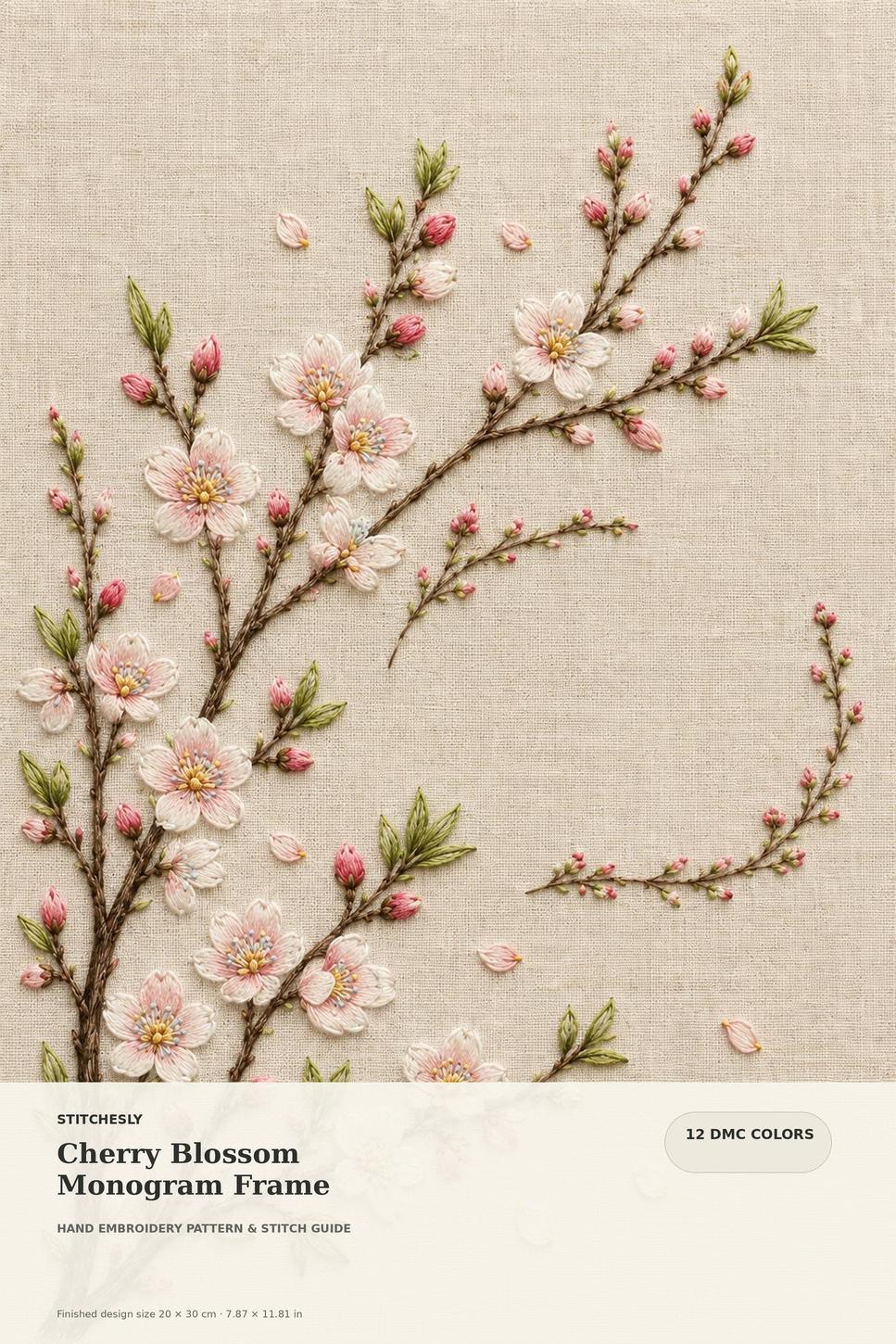 Almond Blossom Early Spring pattern edition overview for the digital hand embroidery pattern and stitch guide