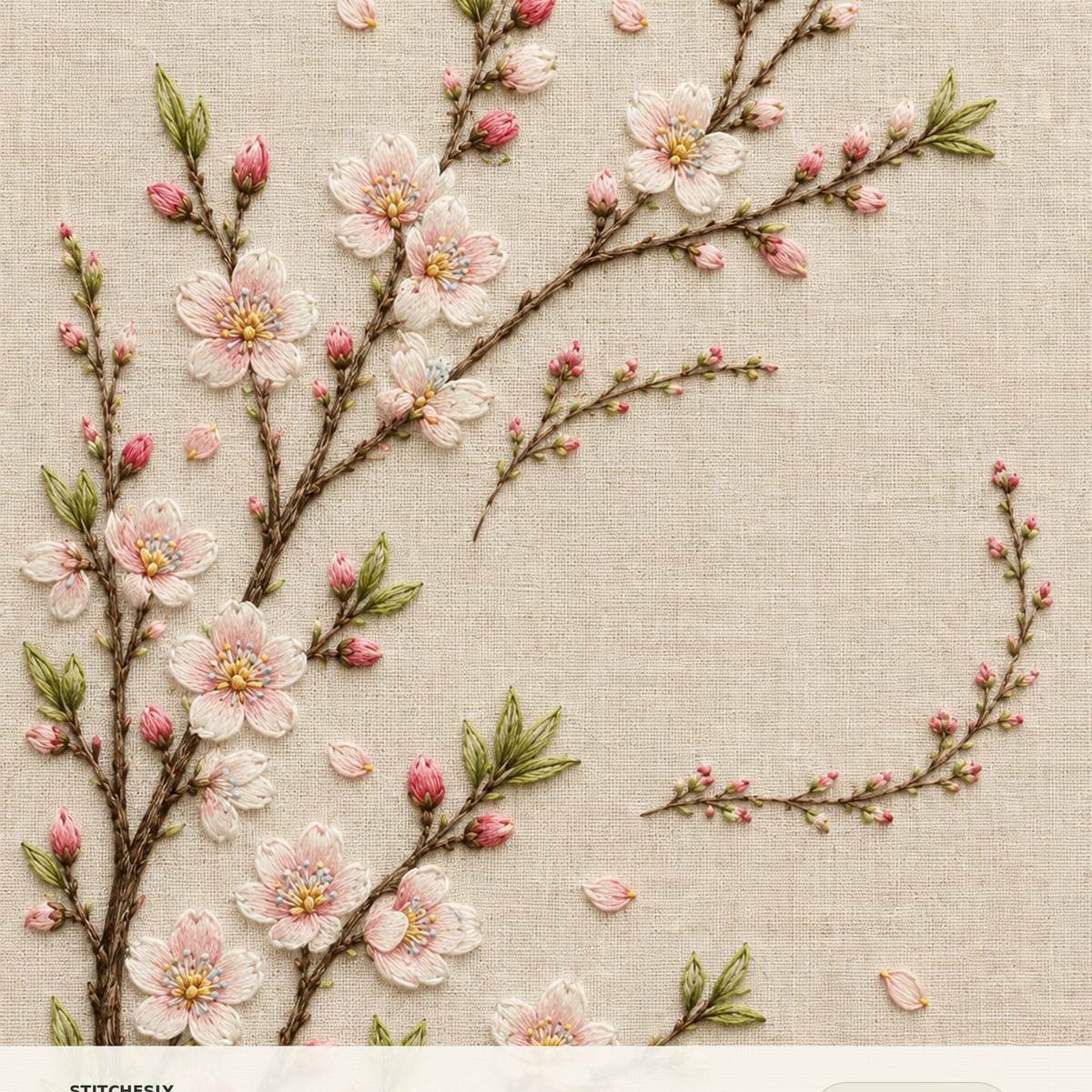 Almond Blossom Early Spring embroidered project idea for the digital hand embroidery pattern and stitch guide