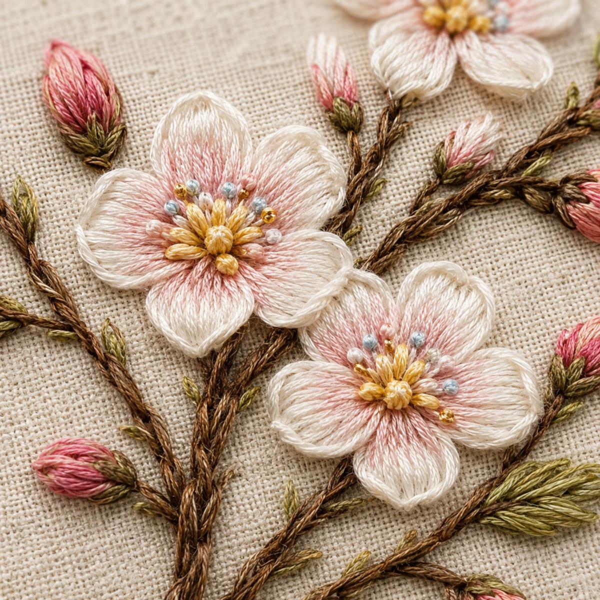 Almond Blossom Early Spring stitch guide preview for the digital hand embroidery pattern and stitch guide