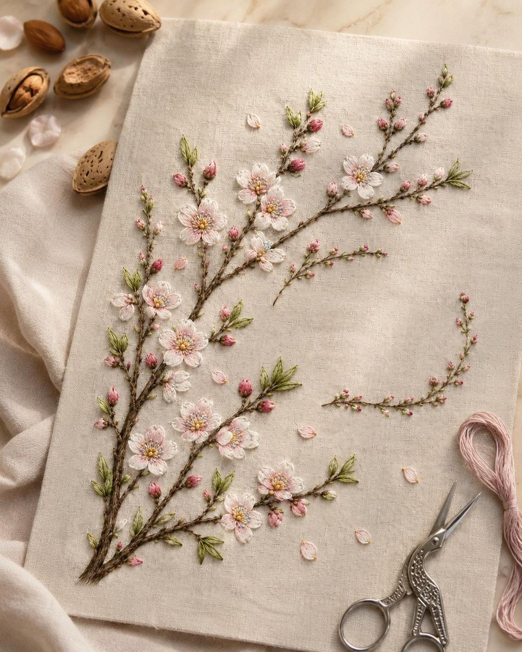 Almond Blossom Early Spring additional project reference for the digital hand embroidery pattern and stitch guide