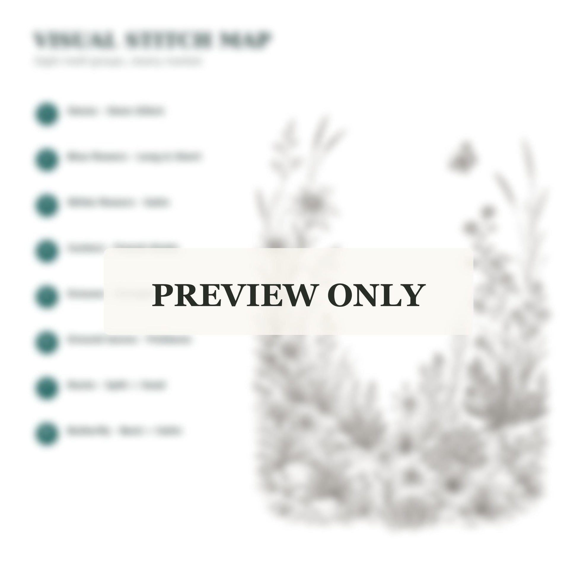 Alpine Flower Stone Blue stitch guide preview for the digital hand embroidery pattern and stitch guide