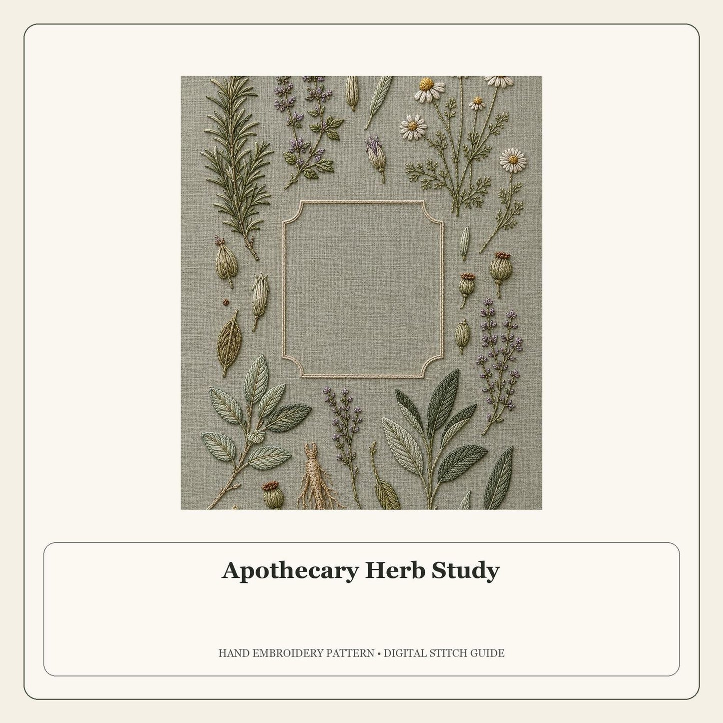 Apothecary Herb Study stitch guide cover for the digital hand embroidery pattern and stitch guide