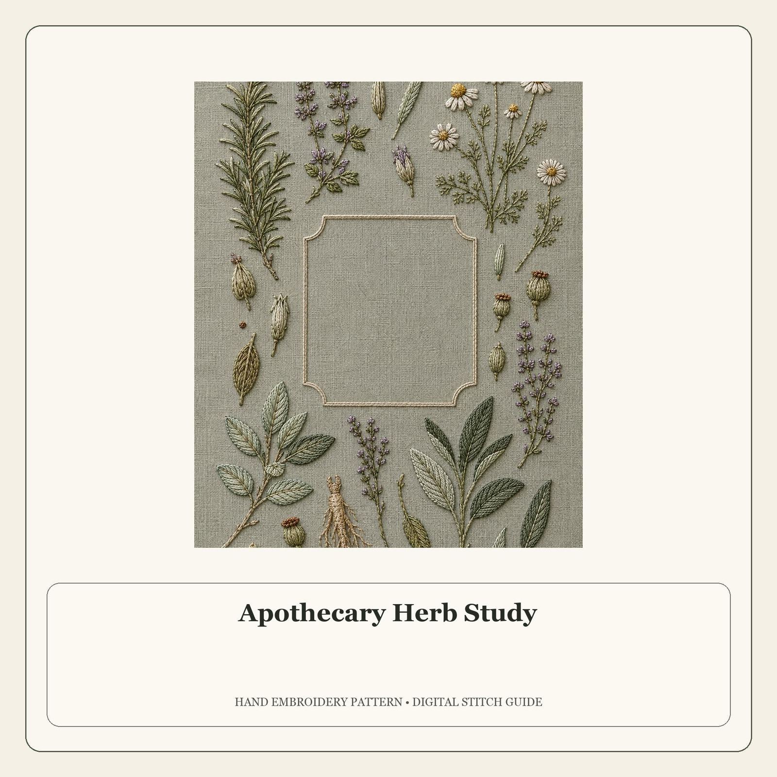 Apothecary Herb Study stitch guide cover for the digital hand embroidery pattern and stitch guide