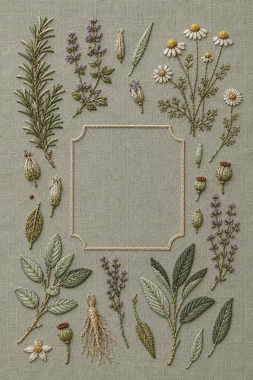 Apothecary Herb Study finished embroidery reference for the digital hand embroidery pattern and stitch guide