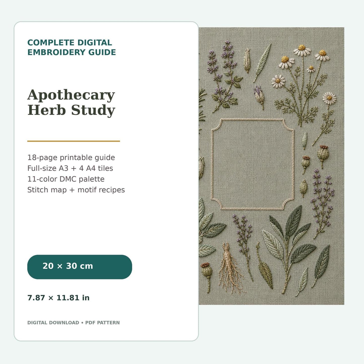 Apothecary Herb Study pattern edition overview for the digital hand embroidery pattern and stitch guide