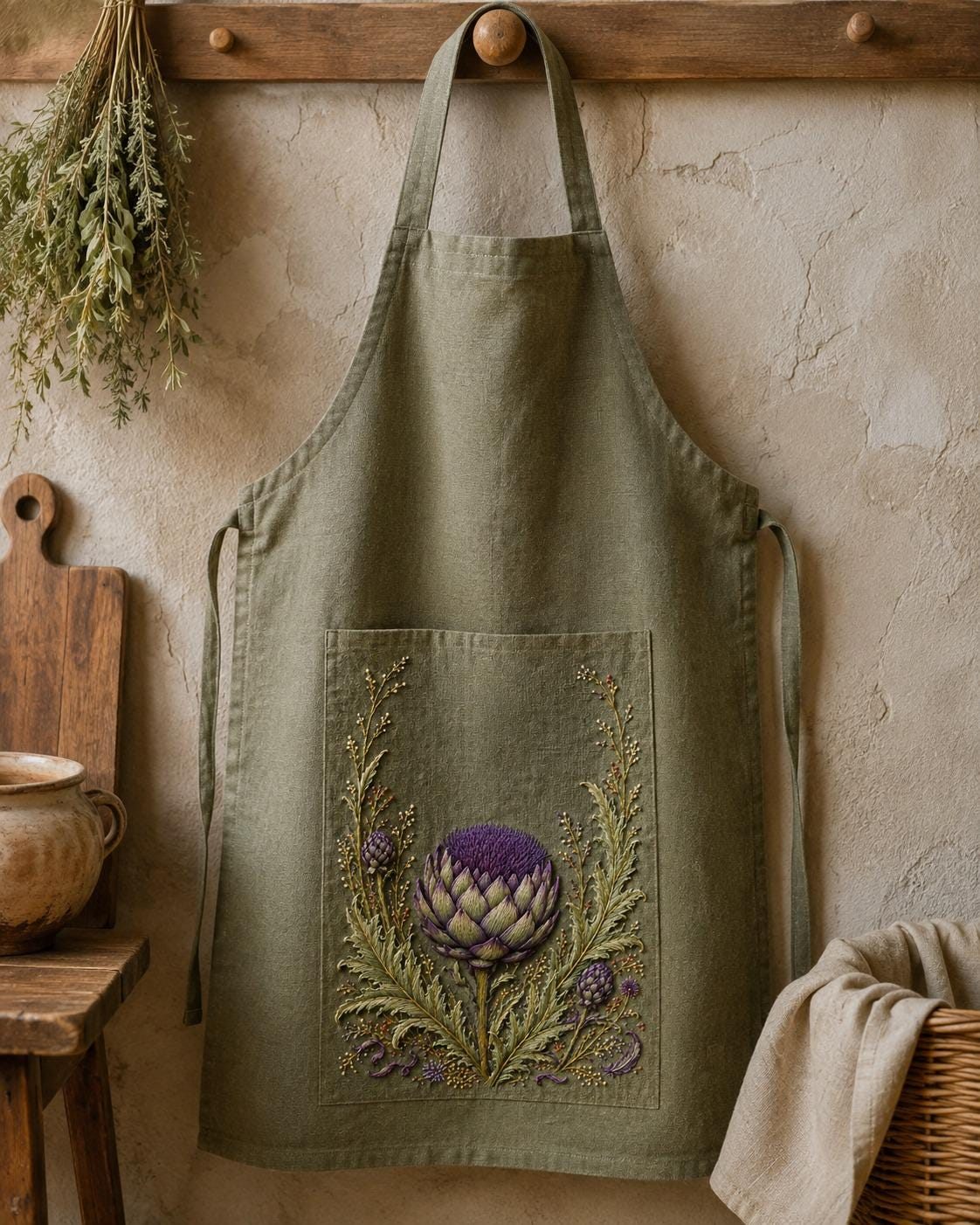 Artichoke Thistle Bloom finished hoop hero for the digital hand embroidery pattern and stitch guide
