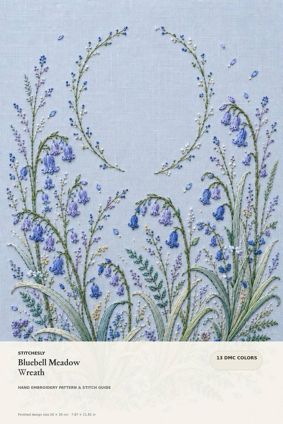Bluebell Woodland Drift pattern edition overview for the digital hand embroidery pattern and stitch guide