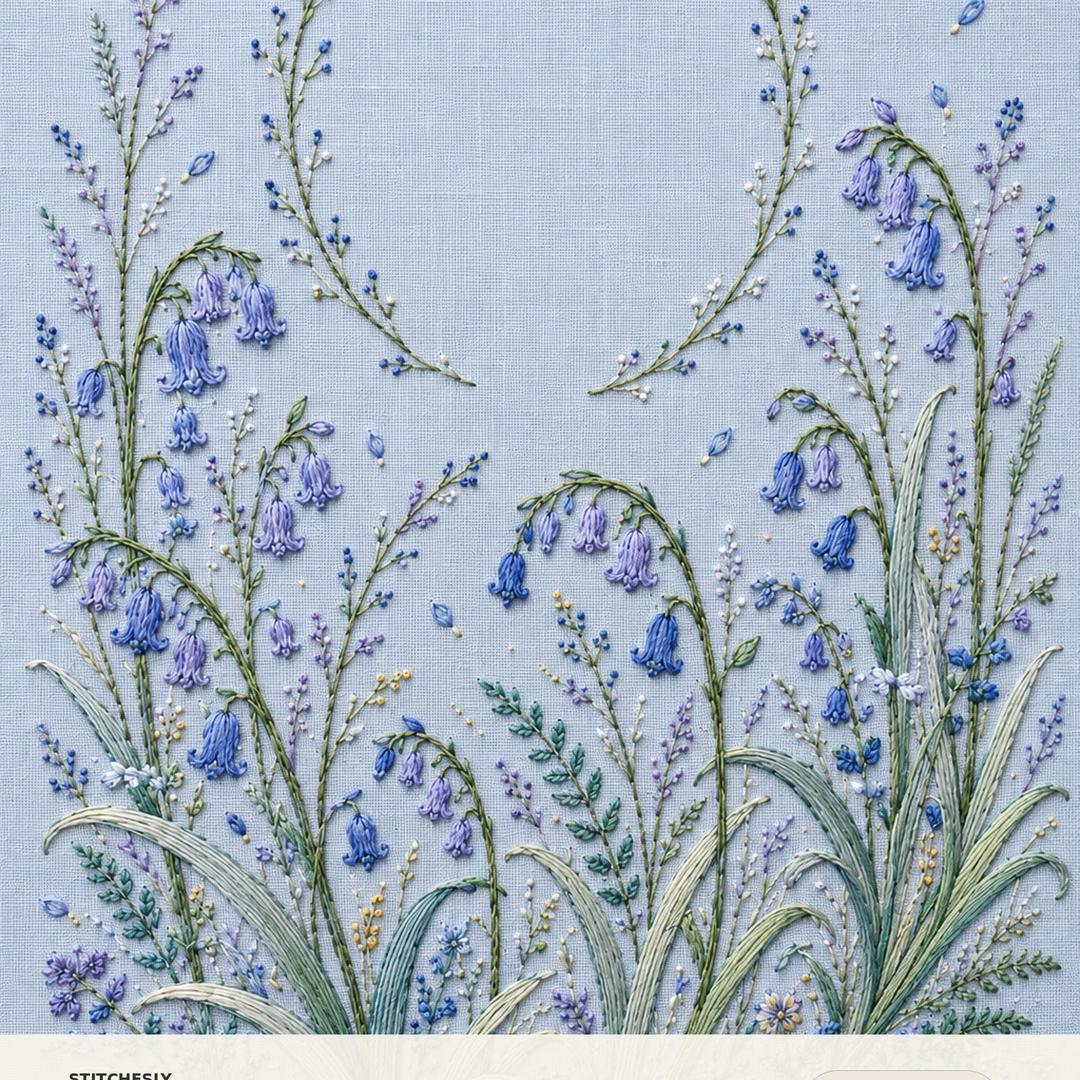 Bluebell Woodland Drift embroidered project idea for the digital hand embroidery pattern and stitch guide