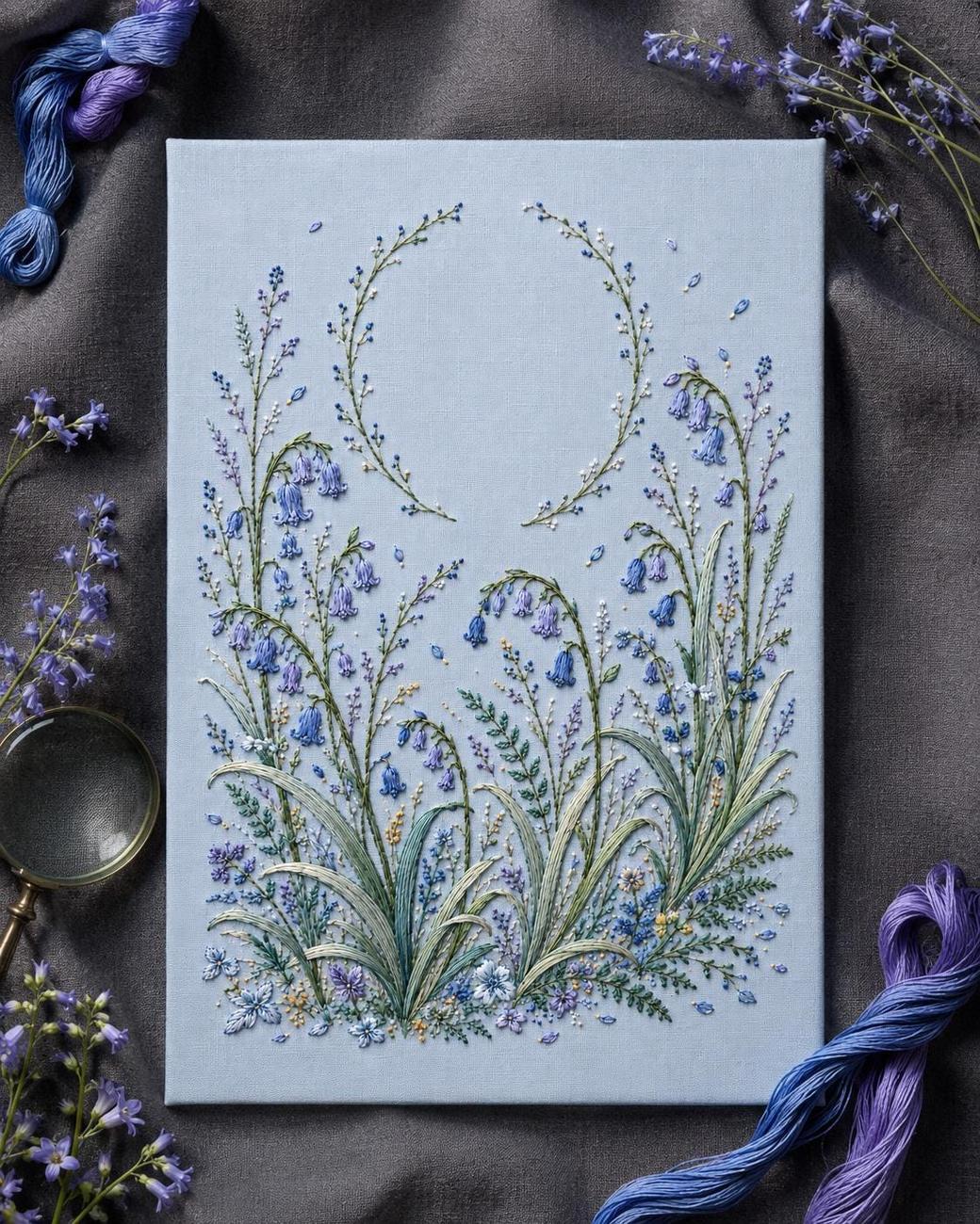 Bluebell Woodland Drift additional project reference for the digital hand embroidery pattern and stitch guide
