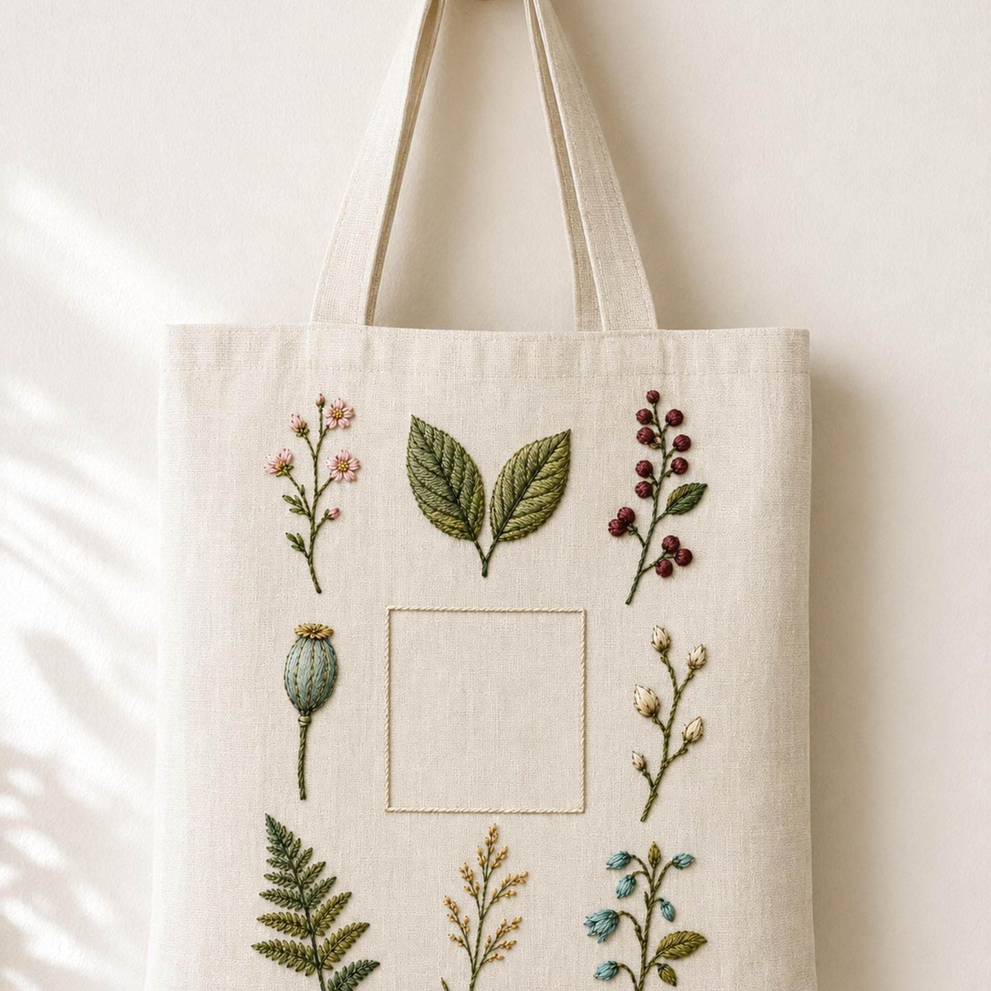 Botanical Specimen Grid embroidered project idea for the digital hand embroidery pattern and stitch guide