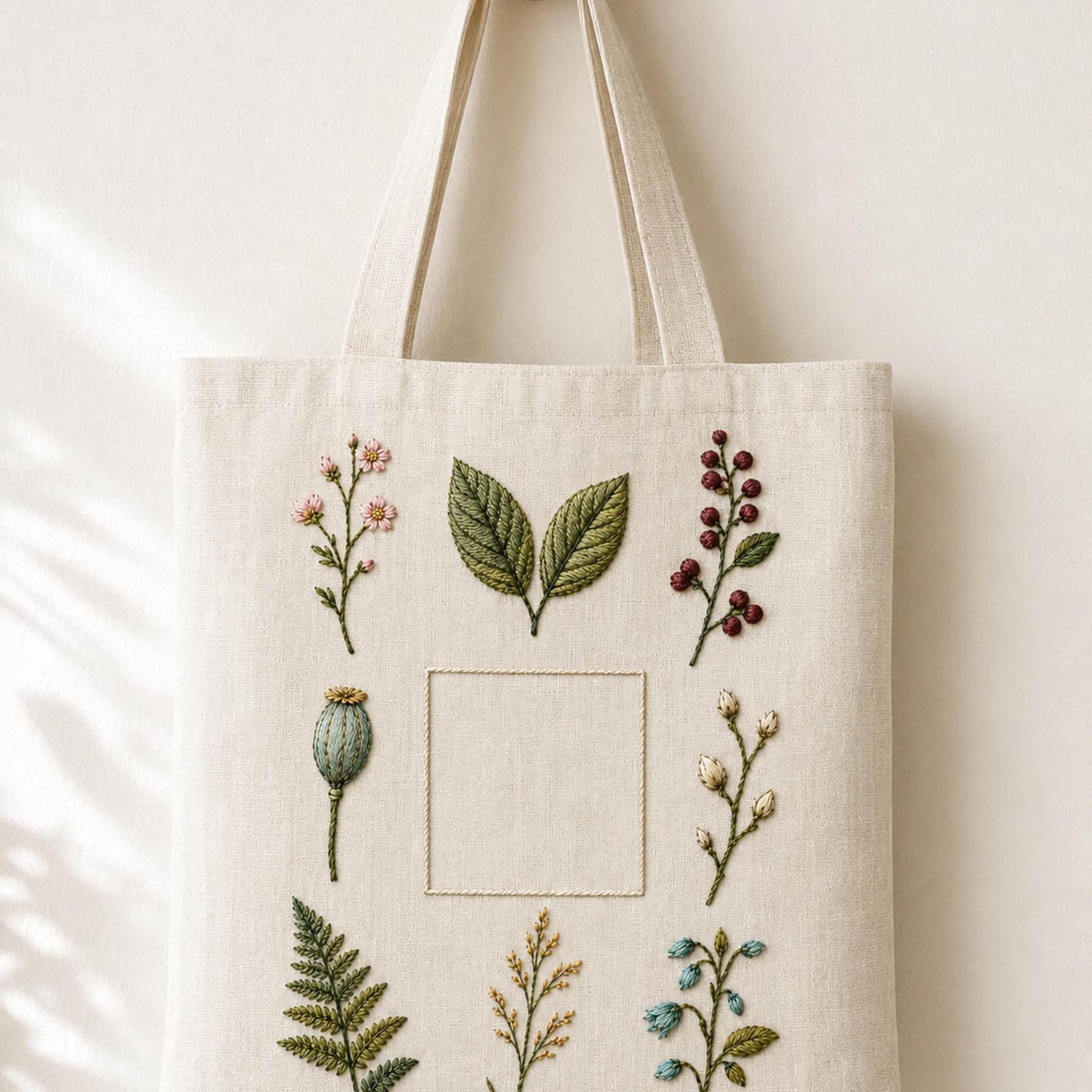 Botanical Specimen Grid embroidered project idea for the digital hand embroidery pattern and stitch guide
