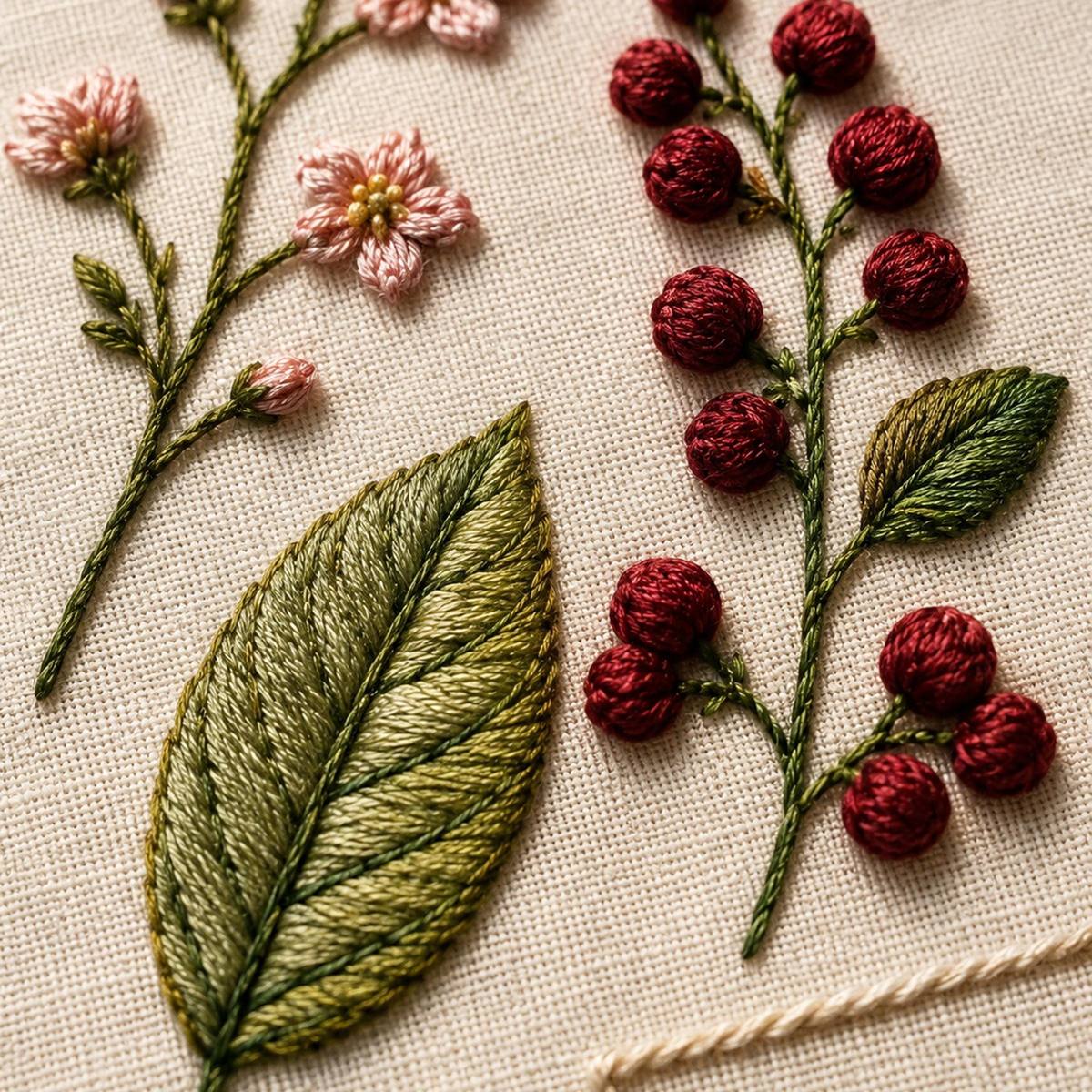 Botanical Specimen Grid stitch detail closeup for the digital hand embroidery pattern and stitch guide