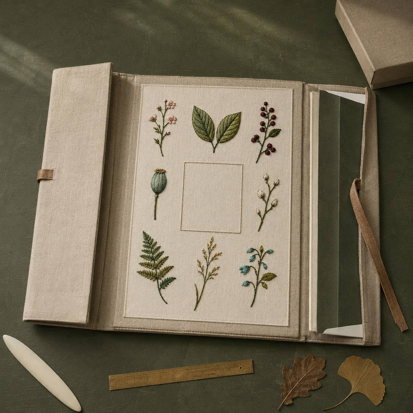Botanical Specimen Grid embroidery portfolio display for the digital hand embroidery pattern and stitch guide