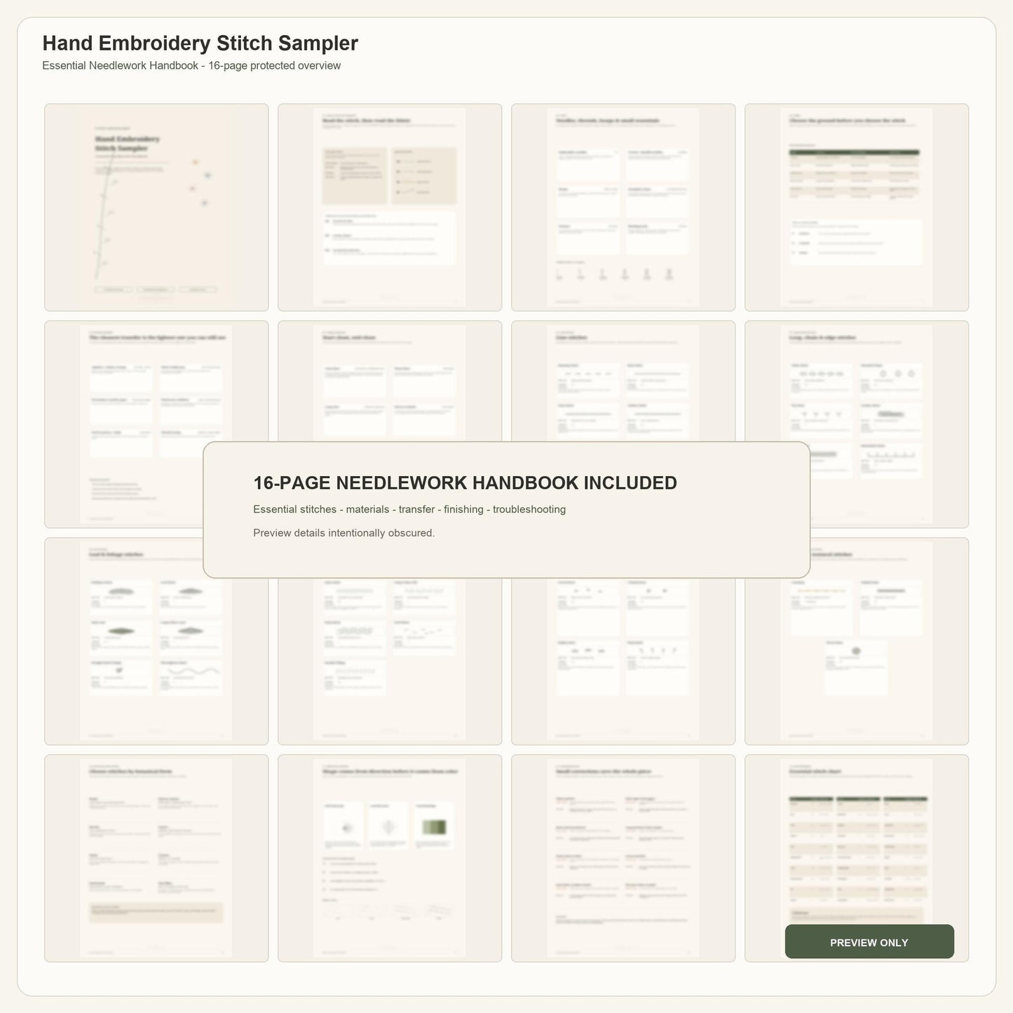 Botanical Specimen Grid essential needlework handbook for the digital hand embroidery pattern and stitch guide