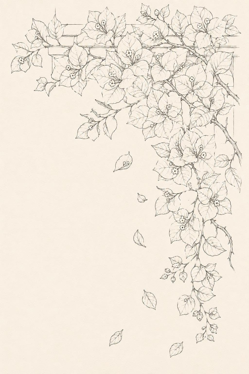 Bougainvillea Trellis Cascade transfer linework preview for the digital hand embroidery pattern and stitch guide