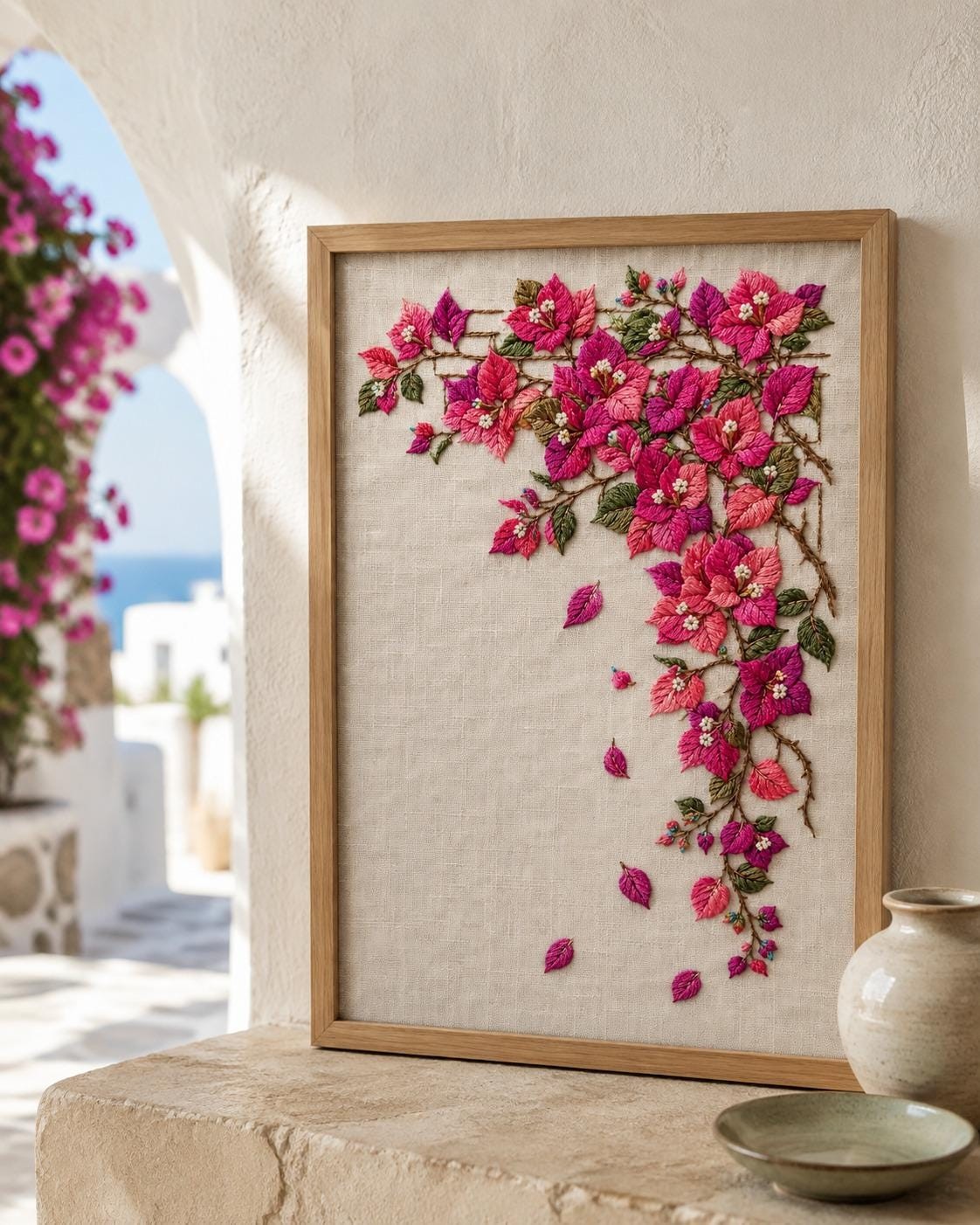 Bougainvillea Trellis Cascade dmc colour palette preview for the digital hand embroidery pattern and stitch guide