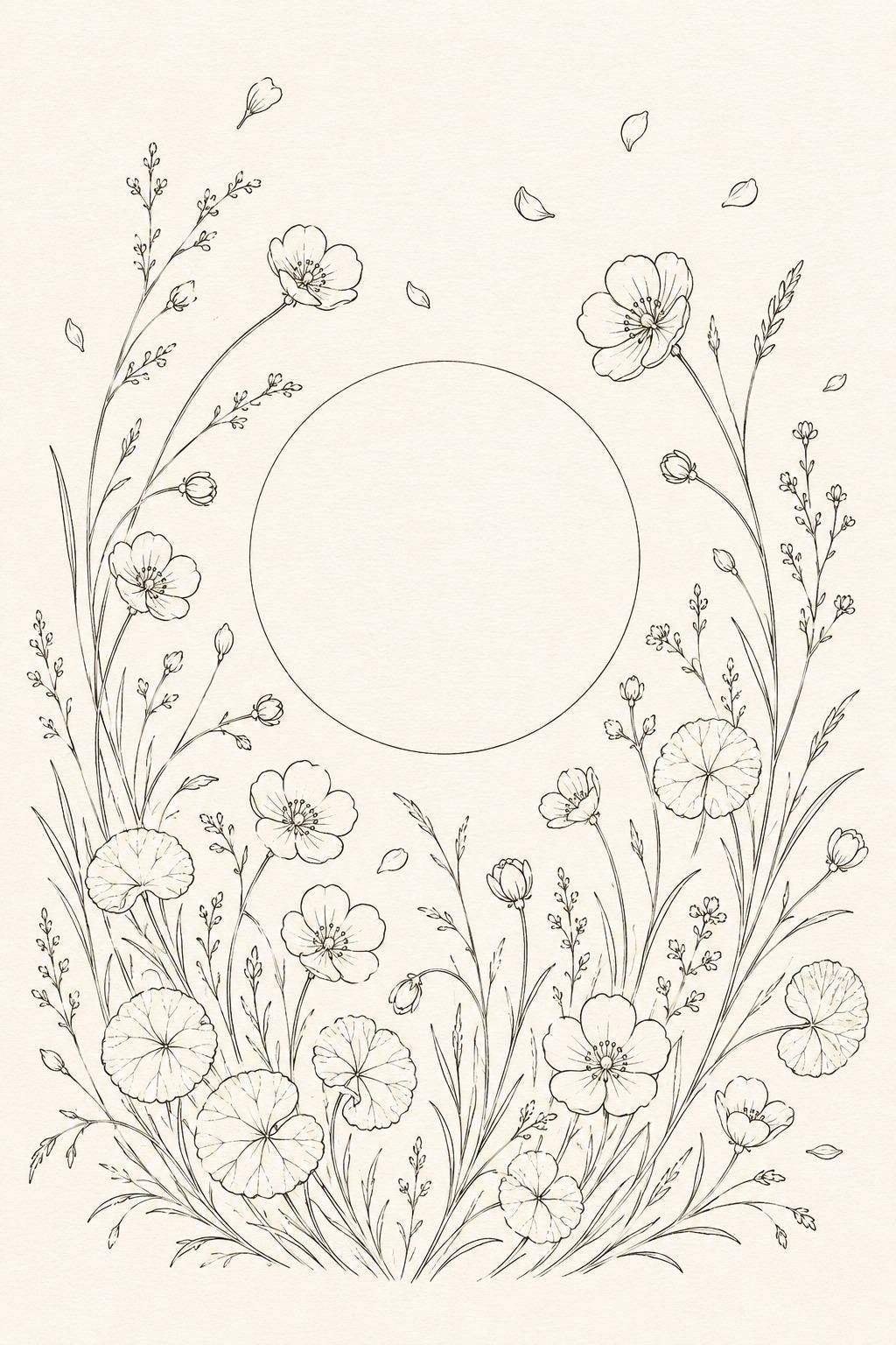 Buttercup Meadow Sun transfer linework preview for the digital hand embroidery pattern and stitch guide