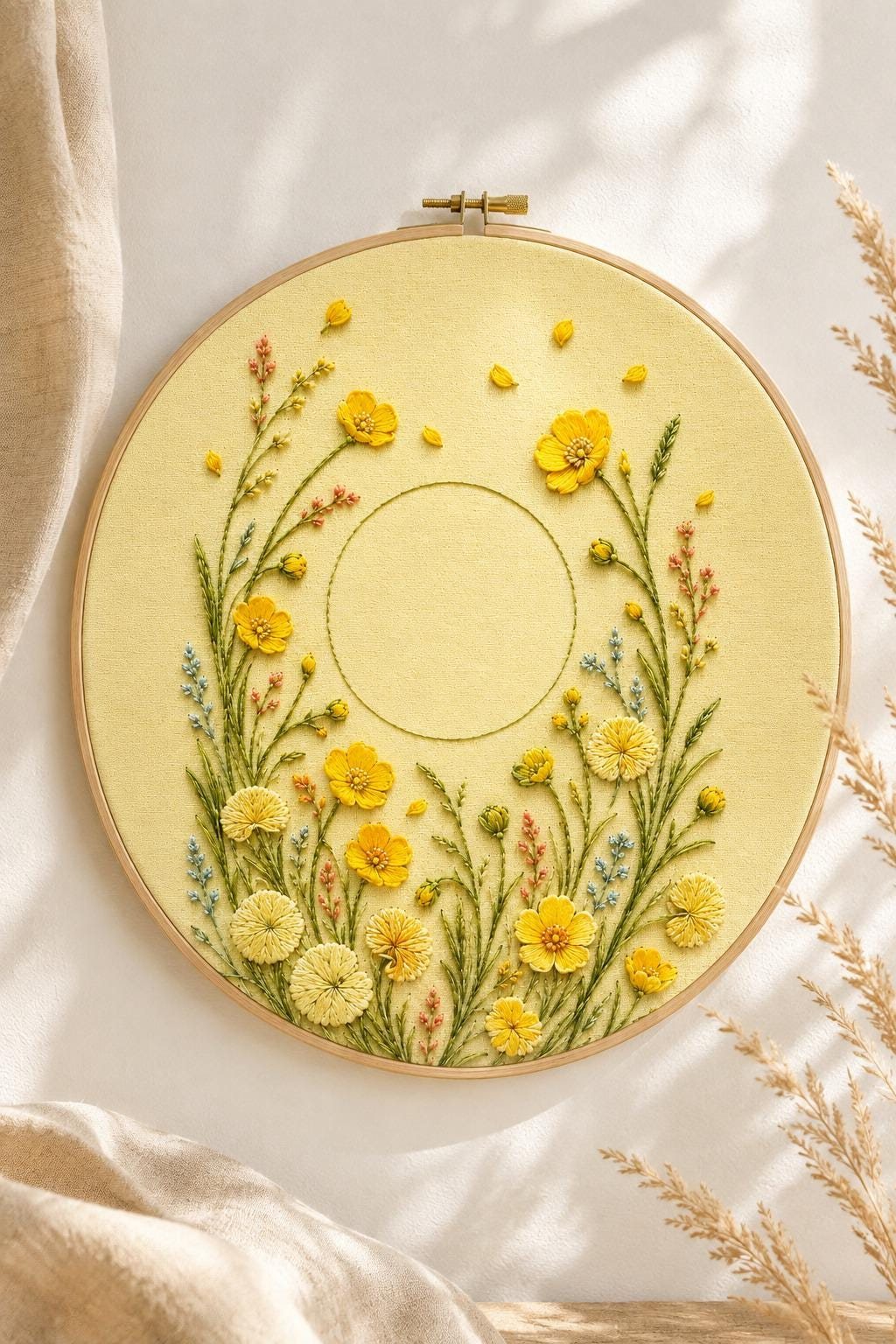 Buttercup Meadow Sun pattern edition overview for the digital hand embroidery pattern and stitch guide
