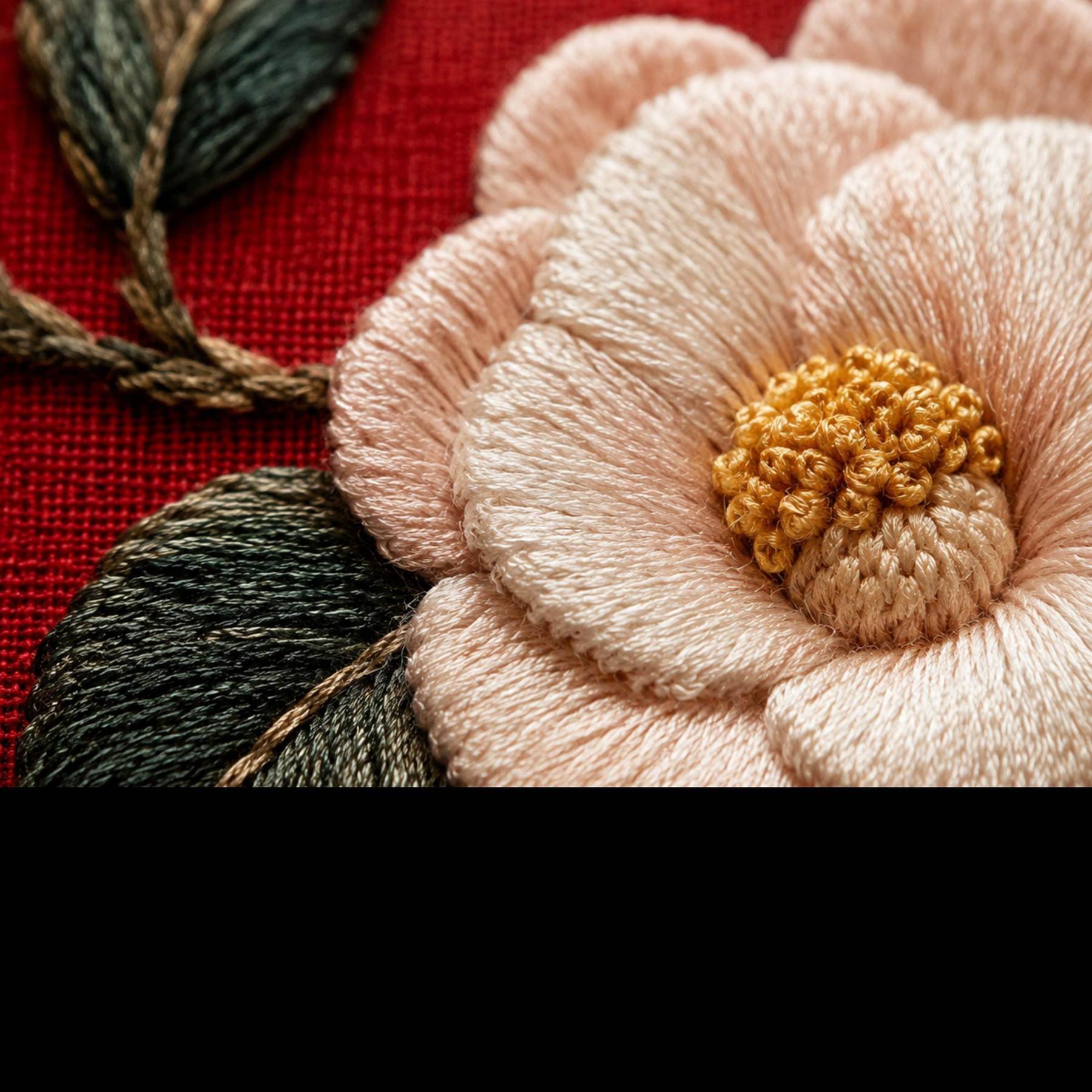 Camellia Lacquer Garden stitch guide preview for the digital hand embroidery pattern and stitch guide