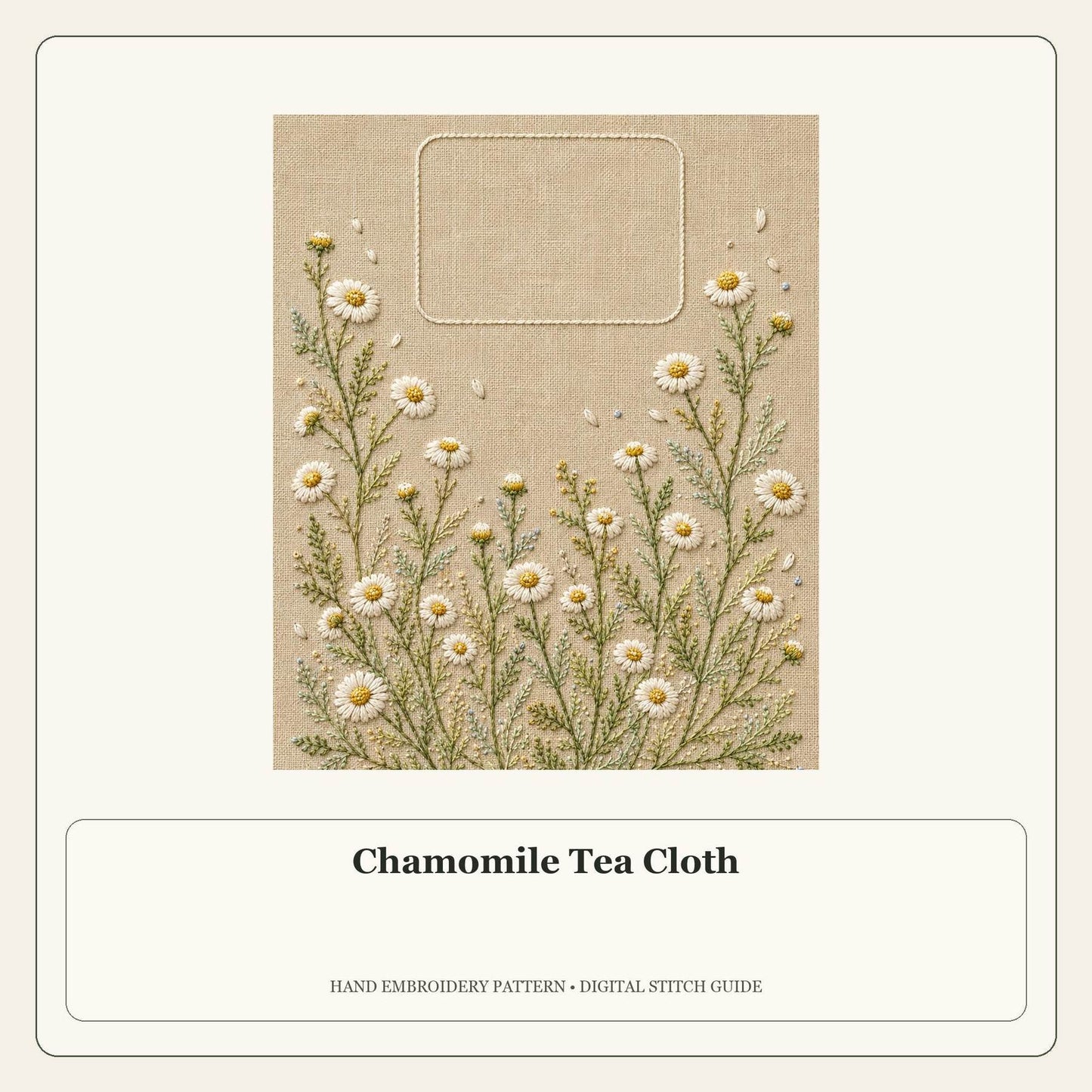 Chamomile Tea Cloth stitch guide cover for the digital hand embroidery pattern and stitch guide