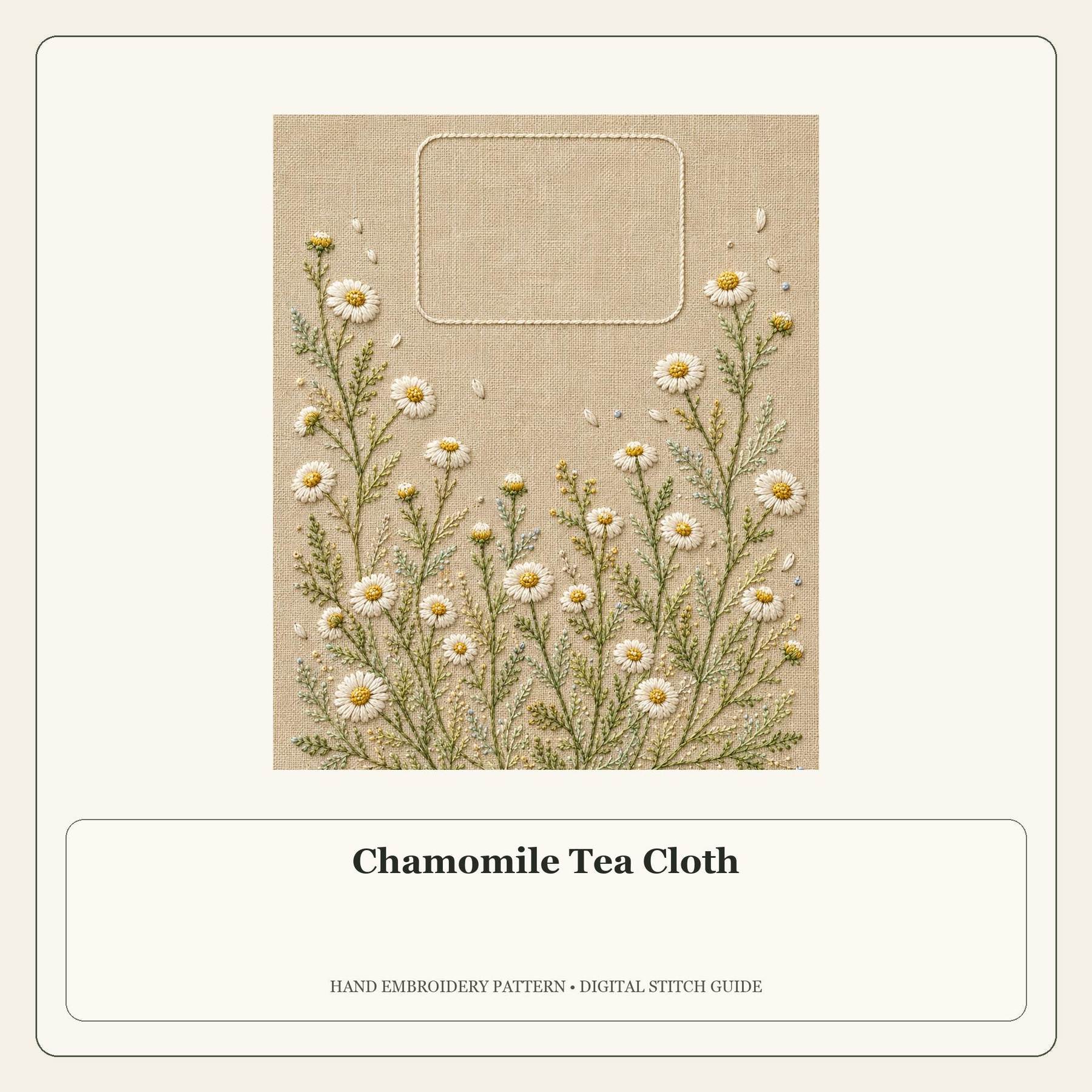 Chamomile Tea Cloth stitch guide cover for the digital hand embroidery pattern and stitch guide