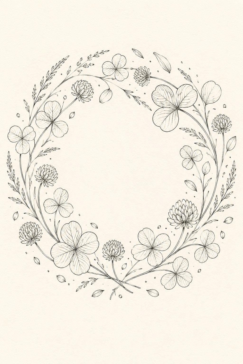 Clover Medallion Good Luck transfer linework preview for the digital hand embroidery pattern and stitch guide