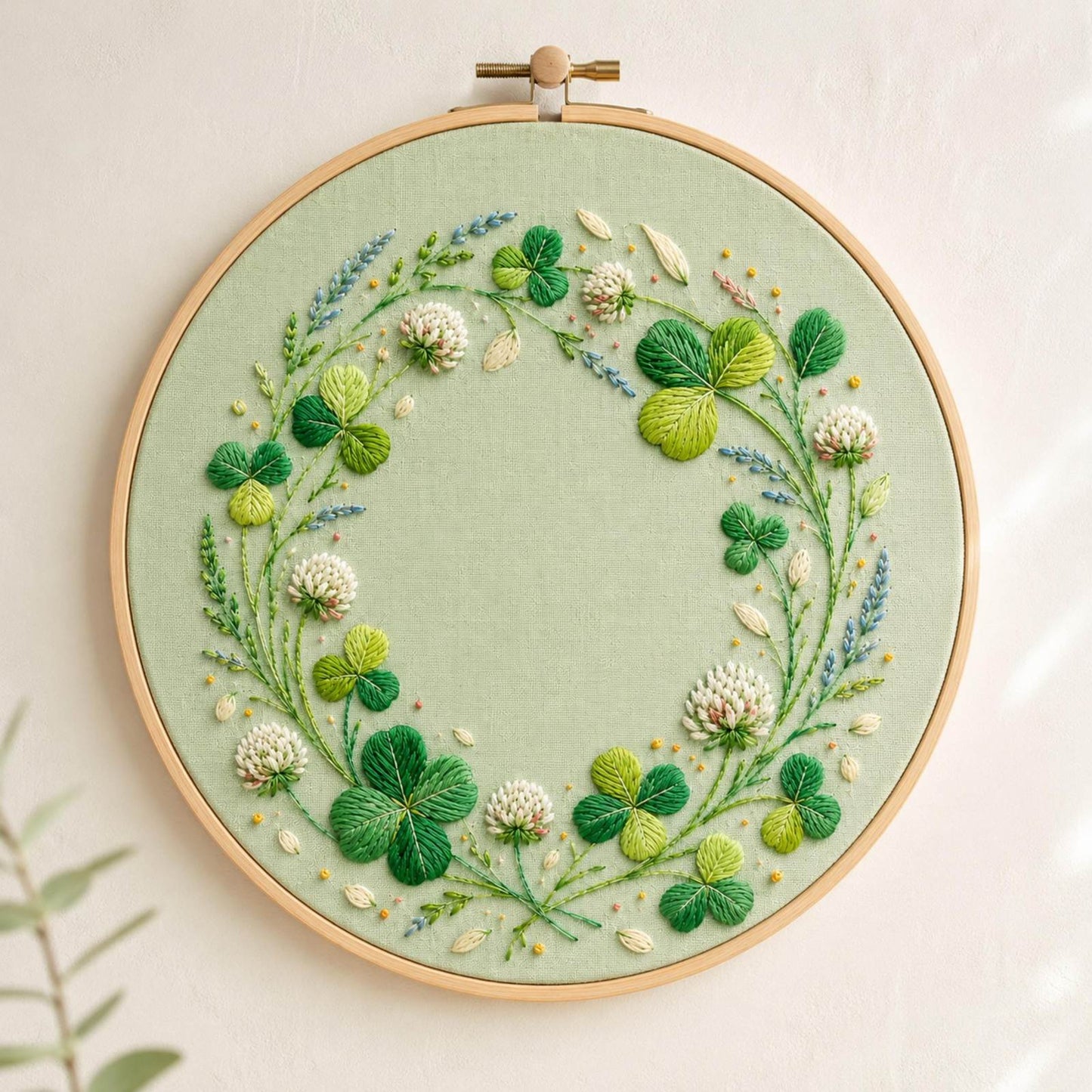 Clover Medallion Good Luck embroidered project idea for the digital hand embroidery pattern and stitch guide