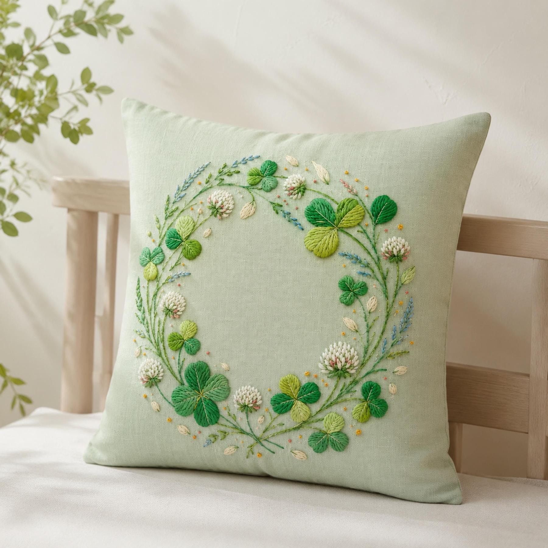 Clover Medallion Good Luck stitch detail closeup for the digital hand embroidery pattern and stitch guide