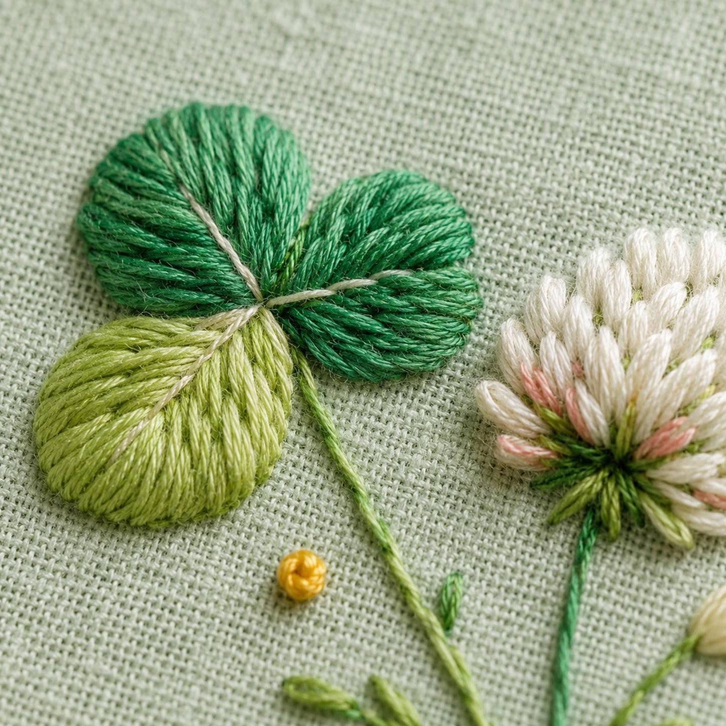 Clover Medallion Good Luck stitch guide preview for the digital hand embroidery pattern and stitch guide
