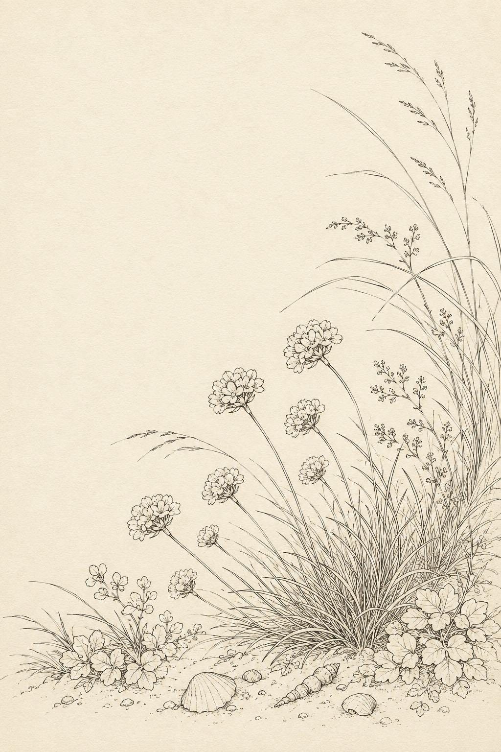 Coastal Botanical Linen transfer linework preview for the digital hand embroidery pattern and stitch guide