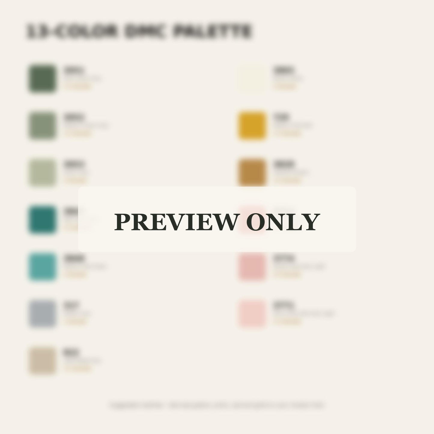 Coastal Botanical Linen dmc colour palette preview for the digital hand embroidery pattern and stitch guide