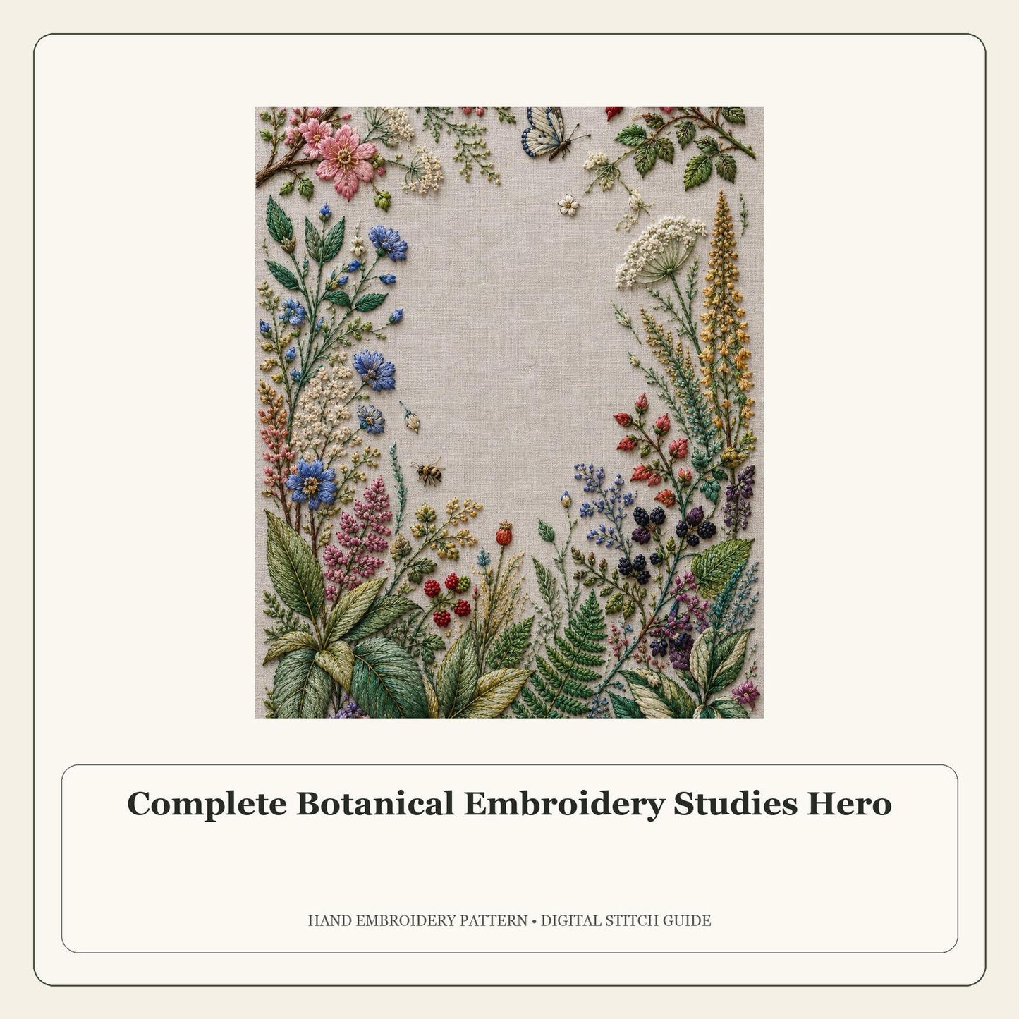 Complete Botanical Studies stitch guide cover for the digital hand embroidery pattern and stitch guide